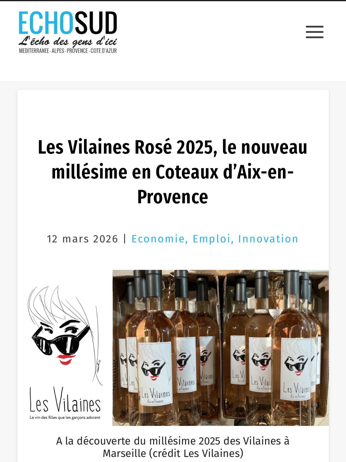 PARUTION ÉCHO SUD « A la découverte du millésime 2025 des Vilaines à Marseille: Confirmation d’un rosé de caractère, élaboré sur le terroir des Coteaux d’Aix-en-Provence, ce millésime reste fidèle à l’identité de la maison : fraîcheur, fruit et finesse, avec juste ce qu’il faut de corps pour lui donner du caractère. »
Merci @goffina_
@les.vilaines le vin des filles que les garçons adorent!
.
#rosé #lesvilaines #echosud #presse #saison9