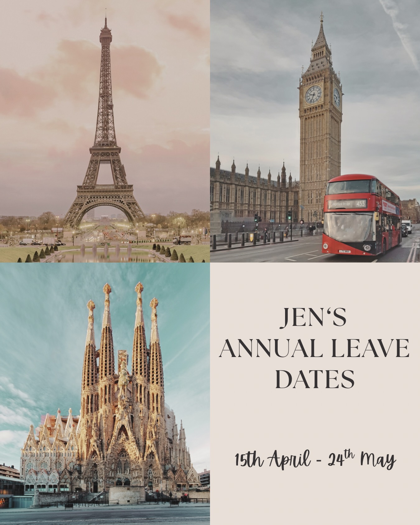 Please note Jen will be heading overseas next month and will be away for 5 weeks.
Don’t worry, we have Nurse Erin covering whilst she’s away.
If you have been holding off on booking in, this is your chance to jump online and get organised.
Jen has limited availability in the coming weeks, as those who are organised are already booked in.
If you are struggling to find any appointments please send us a message and we will assist you the best we can.
#annualleave #overseastrip #backhome #europe #barebeautybrisbane