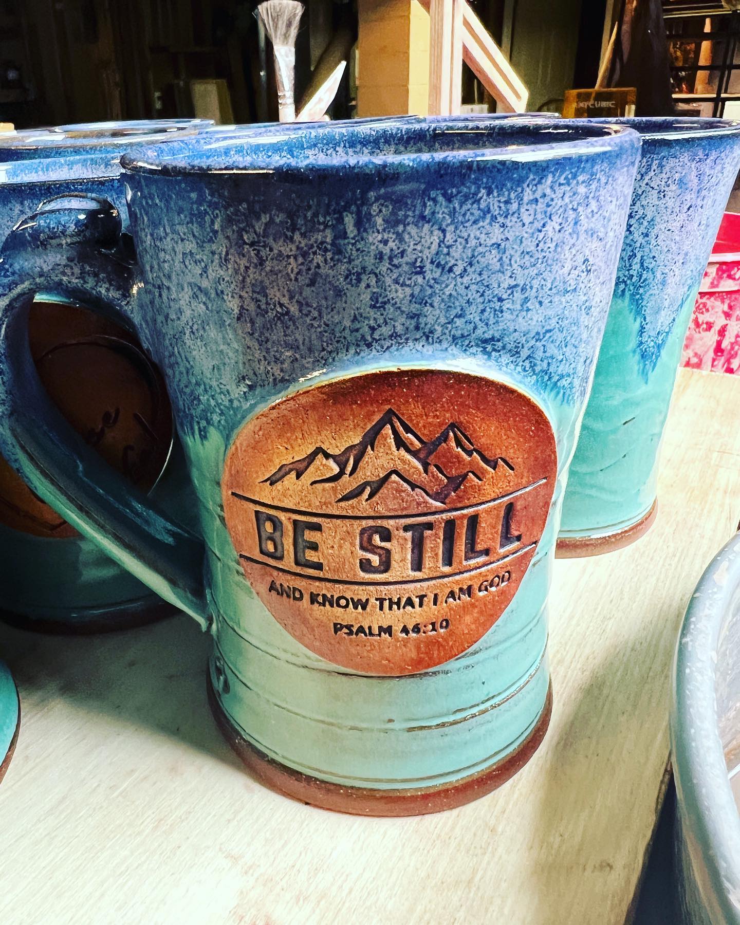 Just a few of my favorites from the kiln. #chooselife #trustgod #bestillandknow #instapottery #wheelthrown #potterymugs #ncpottery #potterylife #wheelthrownmugs #etsypottery #handcrafted #buyhandmade #clay #potter #pottery #artanddesign #potterythrowing #pottersofinstagram #handcrafted #mugshotmonday #cvpots #chosenvesselpottery