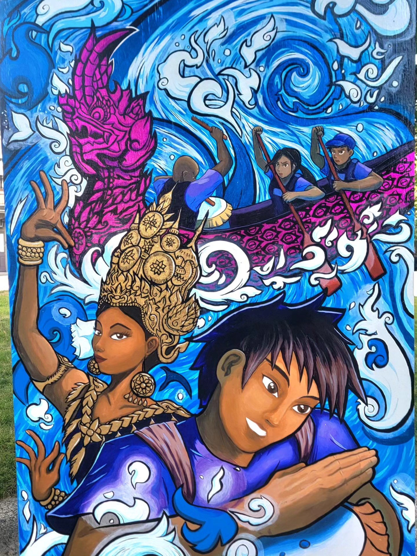 Hello! So this is the mural project that I spent 2 months of my life working on. It took DAYS of work, on and off again with my lovely wife Corey helping me. This is for the Cambodia Town Public Art Project for the city of Lowell, and I was honored to be one of the artists chosen.
The small reception was at City Hall, where they'll be on display through the month of July, before being permanently installed at Clemente Park, where they're going to have ANOTHER reception 😊
I'm super grateful for my friends that came to support me @myriartz @tmilgrim and Kenny - (stupid Instagram crops photos in the WORST ways 😭 ) and special thank yous to @connyishungry for lending me her projector, and Mike Baker for sending me this project in the first place. ❤️
Go see it in Lowell if you can! 📸
Looking forward to working on more Cambodian related artwork in the future.
🇰🇭❤️
#cambodiatownpublicartproject
#cambodian
#cambodianartist
#cambodianart
#lowell
#cambodiatown
#chandarithmoeun
#lowellmural
#lowellpublicart