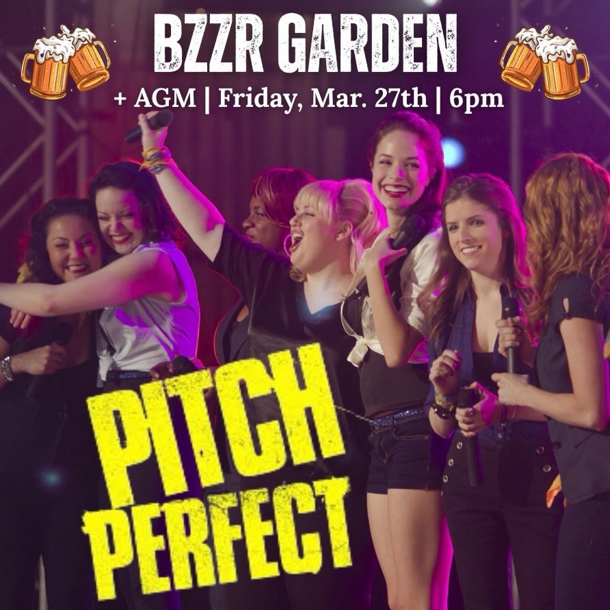 Our March BZZR Garden is Pitch Perfect!
The event will start with our AGM at 6pm, follwed by a performance from UBC Acapella at 6:30pm, followed by our screening at 7pm!
Drinks including beer, wine, and shots in addition to our usual concessions will be for sale!! 🍺🍷🍿🍫
AGM is open to all, however, the film screening is a 19+ event and ID will be checked at the door.
We hope to see you there!
🎟️ Your membership is your ticket! UBC Film Society memberships are $5 and give you access to all our screenings and events. They can be purchased in person at any of our screenings or online through Bounce (link in bio).
📍 The Norm Theatre is located in the UBC Life Building (6138 Student Union Blvd). Check out our story highlights for directions on how to get to the theatre.
Are you interested in becoming a Film Society Executive?
We are hiring for our 2026-2027 executive positions! Swipe to see what positions are available and check out the google form in our link tree which explains the positions.
To apply, you must have held a FilmSoc 2025-26 Membership since Feb 26, 2026 or earlier. All exec positions are elected positions. Applications will be used to create the ballot, and the election will be held during our Annual General Meeting on March 27th, 2026.