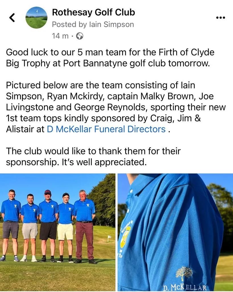 Rothesay Golf Club Firth of Clyde Big Trophy Team 2023 sponsored by @dmckellarfuneraldirectors #golf #scottishgolf #firthofclyde #bigtrophy #newsponsor #dmckellarfuneraldirectors