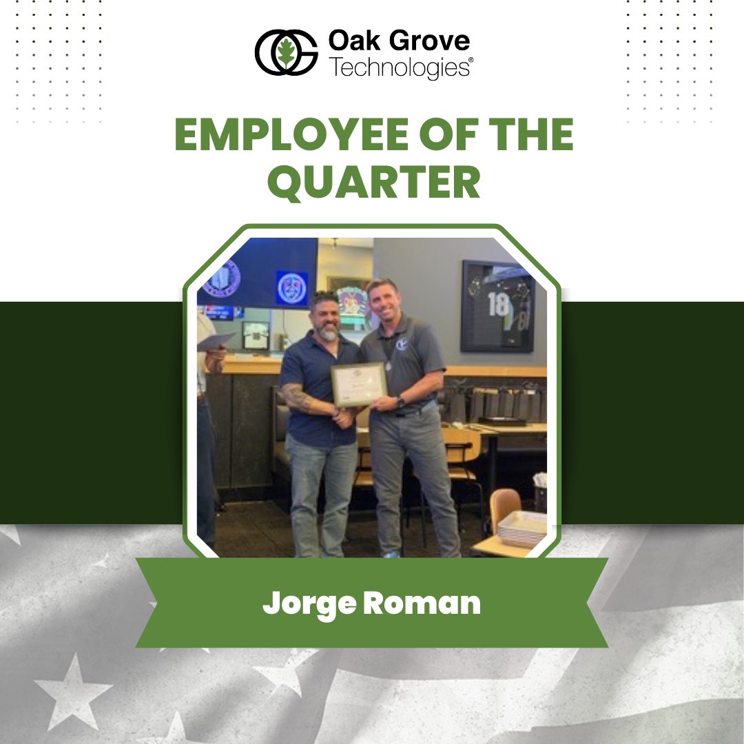 We're excited to continue our OGT Employee of the Quarter campaign, designed to showcase team members who exemplify outstanding performance, service, and demonstration of our Core Values! Nominations are made by all OGT employees and are reviewed by leadership to select a recipient who goes above and beyond their contributions.
We are proud to announce Jorge Roman as our newest Employee of the Quarter! Pictured is Jorge with our CEO, Rich Haggerty, from his visit with the PCTE team in Orlando, FL. Congrats Jorge!
#OakGroveTechnologies #OurServiceContinues #FLETC #EmployeeoftheQuarter #TeamSpotlight #ServiceExcellence