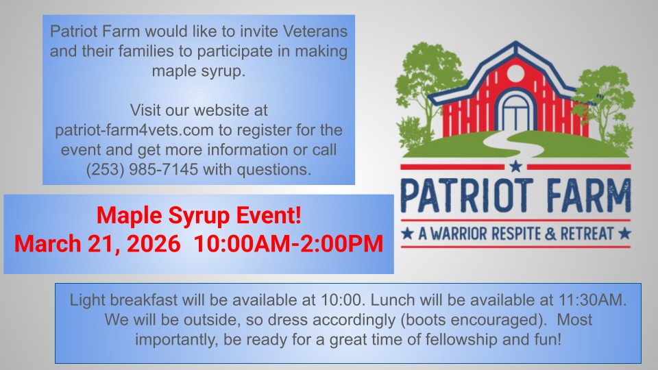 You won't want to miss this! Head over to our website patriot-farm4vets.com to register! Hope to see you there!!!