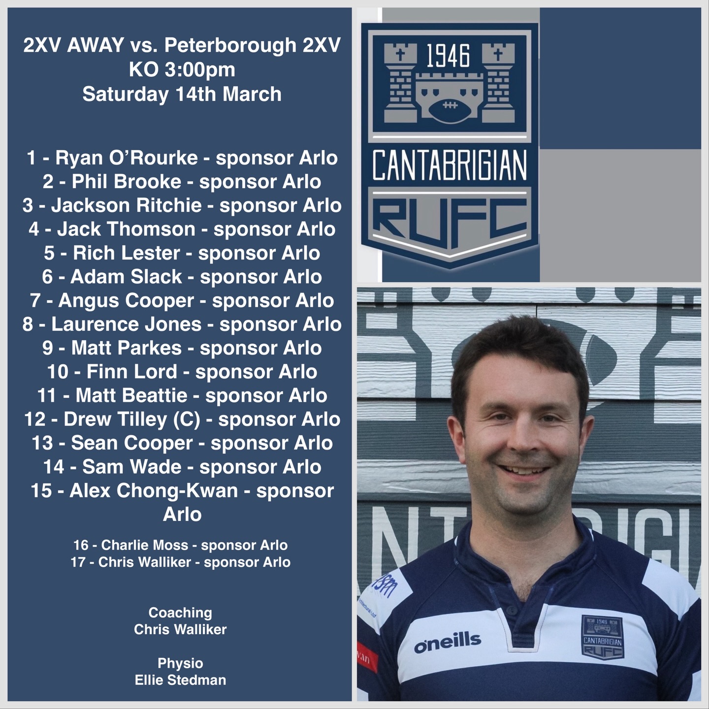 💥SQUAD ANNOUCEMENT💥
Our 2XV will be travelling up to @peterboroughrfc for their AWAY match tomorrow, kick off 3pm!
Get well soon Arlo, we can’t wait to have you back at Cantabs 💙🤍💙
📸 @bwsportsphotography
#rugby #cantabs #cantabsrugby #socialrugbyincambridge #cambridge