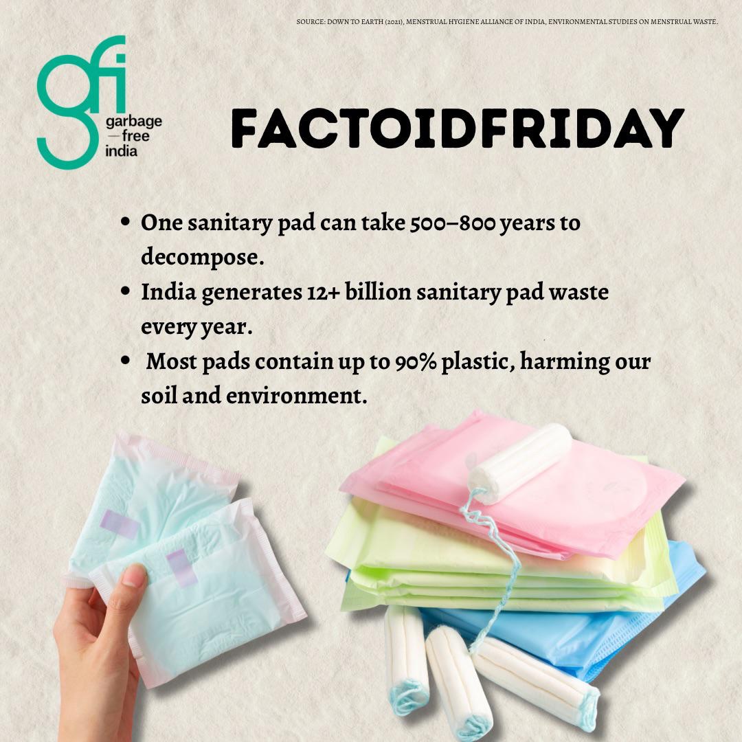 Menstrual hygiene is essential, but the waste it creates is often ignored. A single sanitary pad can take hundreds of years to decompose because it contains plastic. Choosing sustainable menstrual products can help reduce pollution and protect our environment.
#FactoidFriday #MenstrualHealth #SanitaryWaste #PlasticPollution #SustainablePeriods WasteAwareness EnvironmentalImpact GarbageFreeIndia ClimateAction