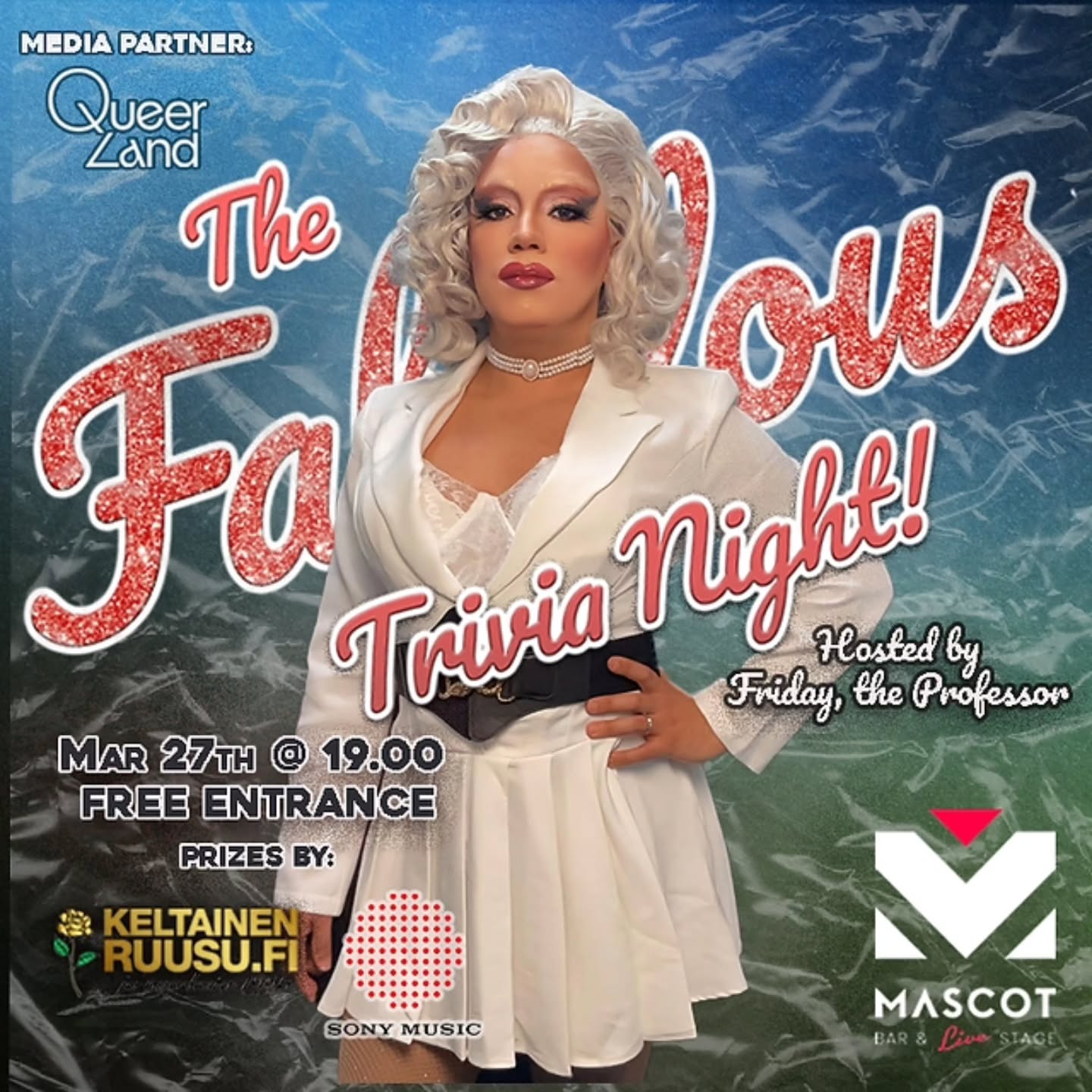 After a long wait, The Fabulous Trivia Night is back to @mascotofficial on March 27th! 🥳 🎉 Mascot was under renovation, and I can't wait to return to our Friday night delight 🤗
Topics for this edition:
🌎 Geography: Territories, politics and Flags
🎥 Movies: scenes, casting and soundtracks
🎶 90s Music: lyrics, songwriters, performers and voices
✈️ Traveling: tourism, statistics and sightseeing sites
🗣️ Language & Words DEBUT
Prizes by @keltainenruusuofficial and @sonymusicfinland
⏰ 19:00 🗓️ March 27th
You can walk in, but we highly encourage you to reserve a table by answering the RSVP
Media partner @queerlandmedia ⭐