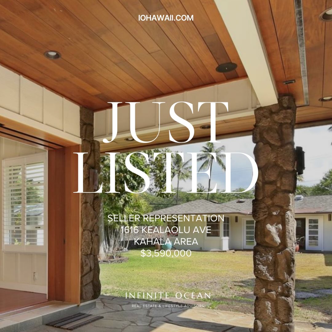 1116 Kealaolu Ave | Kahala Area
4 Bed | 3.5 Bath | 4 Parking
Offered at $3,590,000
A hidden retreat near Waialae Country Club, 1116 Kealaolu Ave offers gated arrival, effortless indoor–outdoor living, and a detached guest studio with soaring ceilings. Stained concrete floors, Sub-Zero appliances, travertine baths, and a spacious yard made for entertaining. Natural textures and plantation style details evoke old Hawaii charm.
Listed by Denise Santilena
RS-60345
Expertise Matters.
Property link in bio
#hawaiiluxury #luxuryhawaiirealestate #luxuryhonolulurealestate #hawaiihomes #kahalahomesforsale