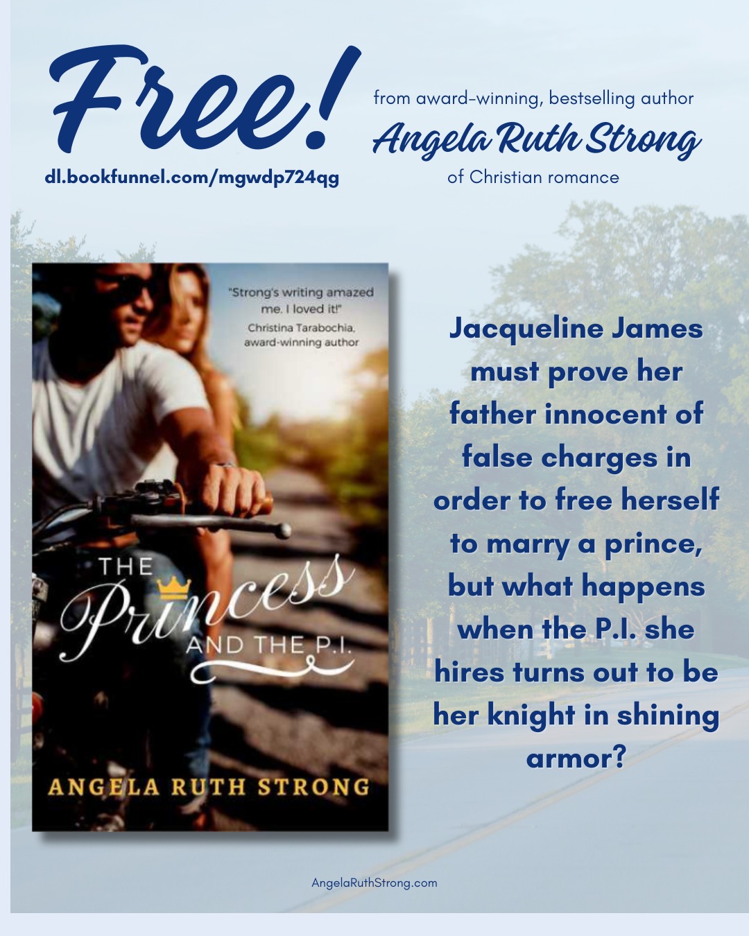 Let’s talk about FREE today—grab Angela’s FREE download, The Princess and the PI, because if you haven’t read one of her books yet, one is all it takes to get hooked. 😄
https://dl.bookfunnel.com/mgwdp724qg
P.S. Remember Angela Ruth Strong’s @ang_strong new rom-com, Claire Holloway Is Winging It comes out tomorrow! https://mybook.to/y7QFl3
#bookstagram #readerscommunity #theprincessandthepi #freebook #igreads #clairehollowayiswingingit #angelaruthstrong #bookstagram #romcom #anovellife #romancenovel