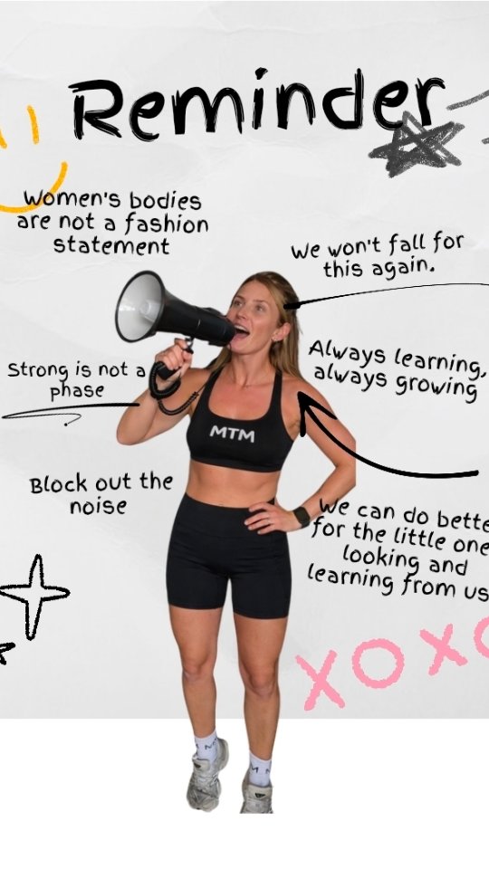 I keep hearing that skinny is trending again.
And honestly… it makes my stomach turn.
We have lived this before.
We grew up in the 90’s and early 2000’s surrounded by impossibly thin ideals.
Magazine covers, red carpets, Tv shows all praising ultra thin bodies and then selling us endless diets to achieve this look.
We were taught, directly and indirectly, that smaller meant better. More worthy, successful, lovable. Being as small as possible was always the goal. The only reason to work out.
And my God did it cost us on so many levels.
It hurt our mental health and our self-esteem.
It did a lot of damage to our relationships with food, with movement, with our own bodies. These things many of us still battle and have to try really hard to heal.
We have been doing the work. Things seemed to shift. We learned about the benefits of training for longevity, strength, mood, mental health, heart health etc.
We learned that muscle protects us, that fuelling our bodies allows us to show up fully in our lives.
That confidence isn’t built through deprivation.
HOWEVER, over the last few years, things have started to shift. Quiet at first but now it's SCREAMING.
SKINNY is 'in' again.
Already thin celebrities publicly using GLP-1 medications. Feeds flooded with stick-thin bodies again. It's the worst kind of Deja Vu.
Old wounds quietly being poked at.
Women like us, getting that sinking feeling- ' here we go again' but this time it's amplified because social media exists and it's so ever present for us.
If you’re feeling triggered by it… you’re not dramatic.
You’re remembering. I know I am.
And this time, I’m not staying quiet. I'm not a child, I am a woman- raising the next generation.
We get to choose a different narrative now. One rooted in respecting your body not depriving it.
I am so concious that we have little eyes watching us.
How we speak about our bodies. How we care for them. What we chase. What we reject.They are learning from it all.
This isn’t just about us anymore.
It’s about what we model for the next generation.
I for one refuse to go backwards.
In the wise words of @kylacobblercomedy
'FUCK SKINNY - GET furious and Jacked'
🤍