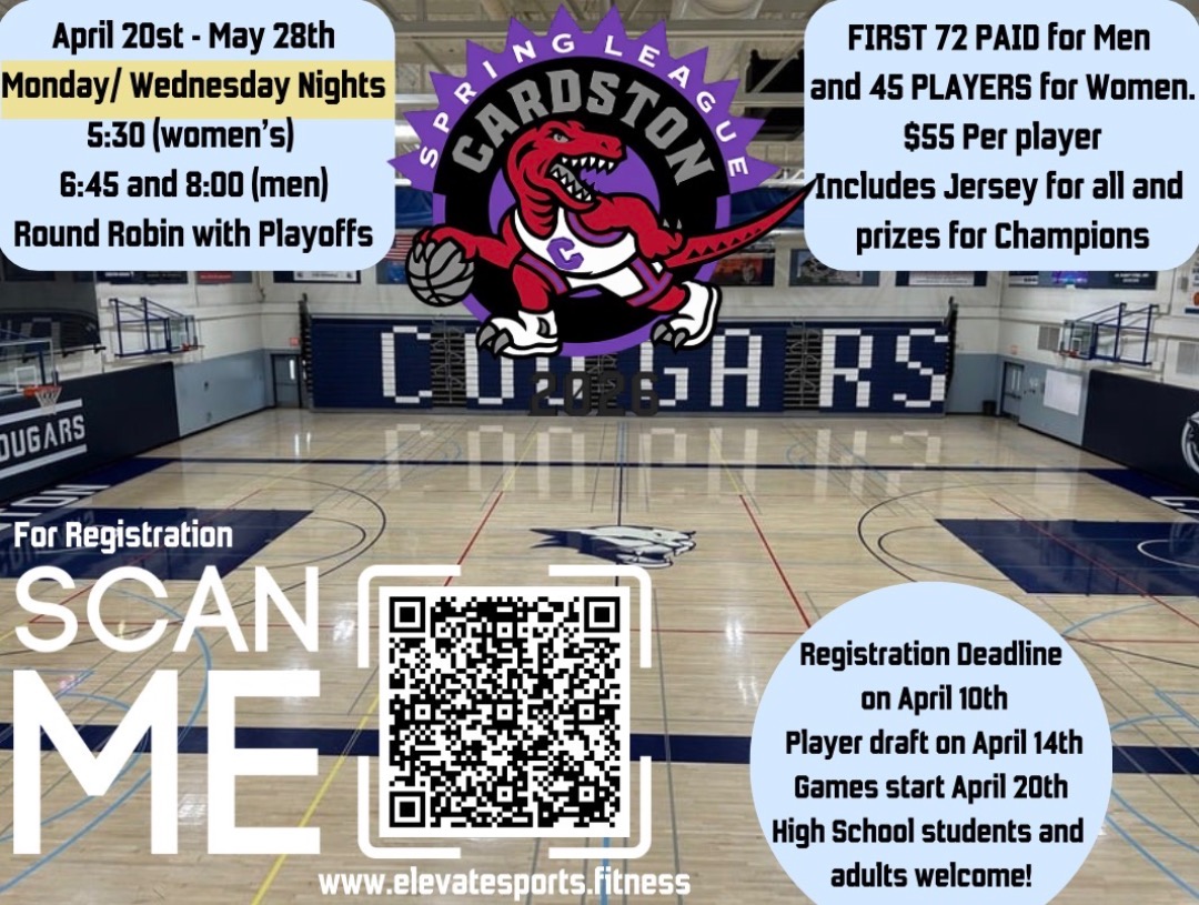 Men’s and Women’s spring league is open for registration! This league is open to grade 9-12 and adults. The goal of this league is to develop and coach youth and give them conpetitive games to increase skill and knowledge of the game. Visit www.elevatesports.fitness