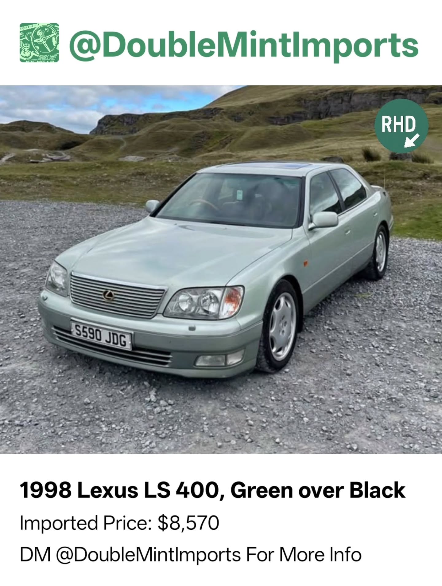 1998 Lexus LS 400, Green over Black
Shipped Price(UK to NY): $8,570
(Includes All Fees: Conversion rate to USD, Shipping, Customs, UK Taxes and Admin Fees)
Mileage: 162,000
SELLERS DESCRIPTION:
Lexus LS400
162k will rise as in daily use.
DHP pack, High spec car (heated front and rear etc)
Electric, everything.
Hpi clear.
Mot till April
Car is nearly 30 years old, its now a show vehicles. Certainly would want some tidying up to bring it to "High standard". Although that being said, for its age I think shes in good condition.
Bad bits: dents \/ dings all over. Like I say old car.
Needs brake pads.
Wants a service
A rear wheel stud has snapped.
Needs an exhaust gasket \/ fire ring.
May consider swaps for cool stuff \/ MPG friendly stuff as in now doing alot of milage.
Random Quote: "Legends don’t park, they cruise."
****DM US FOR MORE INFO****
#garagegoals #rarefind #lexusls400 #vipstyle