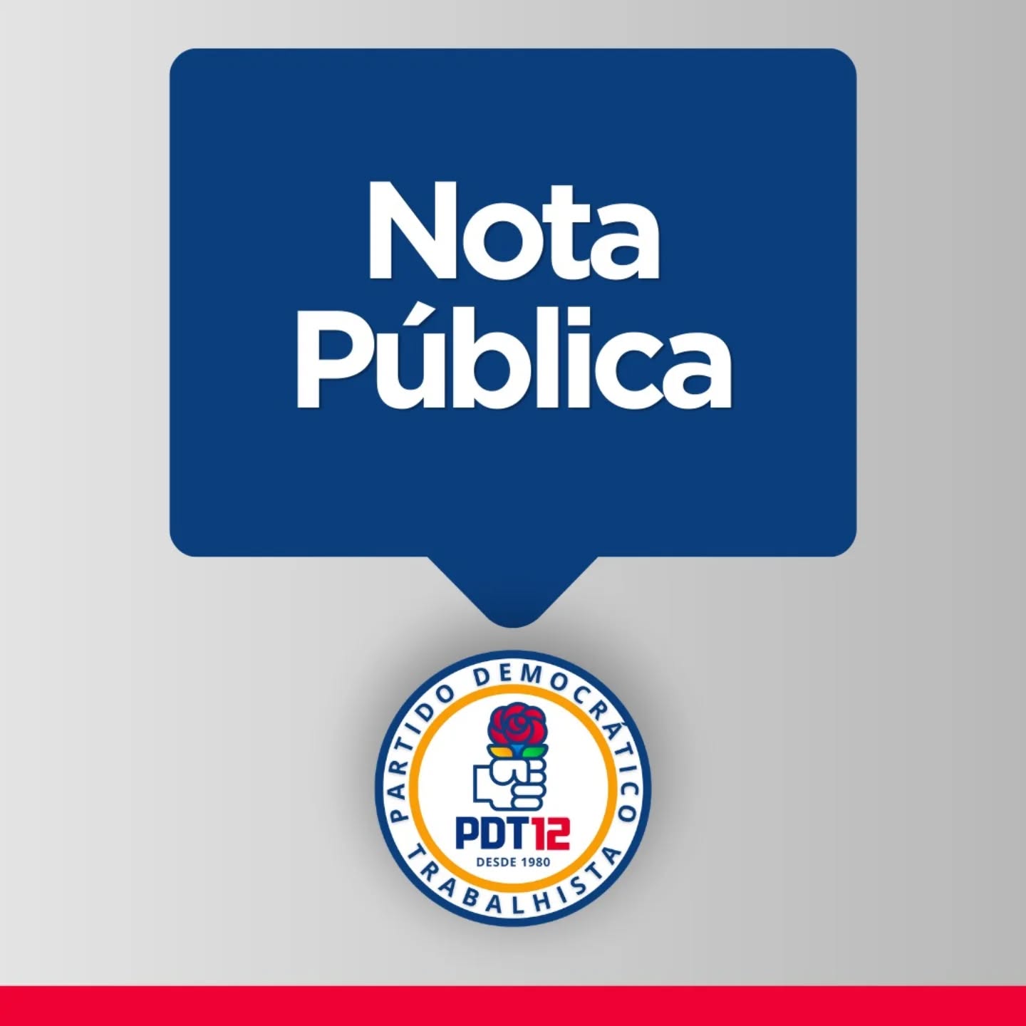 NOTA PÚBLICA
Sobre a matéria do jornalista Fábio Schaffner, publicada pelo jornal "Zero Hora" de hoje (p. 6), cabe esclarecer o seguinte:
1) O PDT considera legítimo o lançamento de uma candidatura própria do PT ao Governo do Estado, mas considera inviável a ideia de um "duplo palanque" no Estado. Reafirmamos que a nossa unidade, ainda no primeiro turno, é decisiva para o fortalecimento do campo popular.
2) Tendo Juliana Brizola como cabeça de chapa, não temos reivindicações a fazer quanto a candidaturas ao Senado. Entretanto, não tratamos sobre suplências ao Senado na nossa reunião.
3) Quanto às eleições municipais de 2028, reiteramos que estamos abertos ao diálogo, mas entendemos que o assunto deve ser debatido no momento oportuno e com a participação de todos os partidos da coligação que pretendemos formar.
4) Reiteramos nosso entendimento de que a candidatura mais competitiva a Governador do nosso campo é a de Juliana Brizola, fato confirmado por todas as pesquisas de opinião.
5) Confiamos, por fim, que o PT-RS, tendo em vista o projeto maior de reeleição do Presidente Lula, do qual o PDT é partícipe, indicará o candidato a vice de Juliana, garantindo a imprescindível unidade do campo popular que viabilizará nossas vitórias no Estado e no País, evitando-se retrocessos.
Porto Alegre (RS), 18 de março de 2026.
ROMILDO BOLZAN JÚNIOR
Presidente PDT-RS