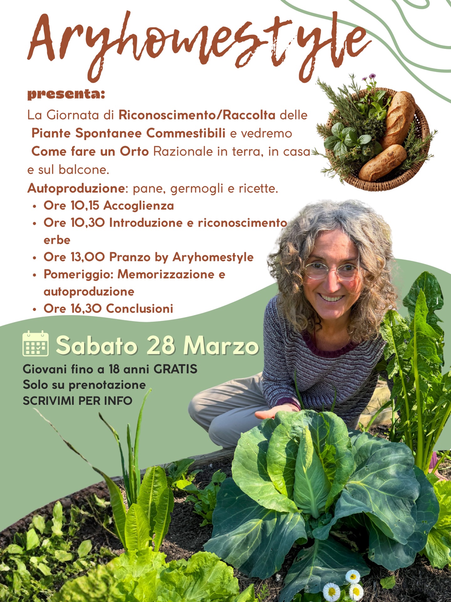 🌿 Il 28 Marzo – Un evento da non perdere 🌿
Una giornata speciale immersi nella natura, tra campagna e vista mare ✨
Impareremo a riconoscere e raccogliere le piante spontanee commestibili, parleremo di orto (in terra o in casa) e scopriremo i segreti dell’autoproduzione: pane, germogli e ricette naturali 🌱
🍃 Dalla teoria alla pratica, fino a un pranzo genuino e condiviso
🌼 Un’esperienza per chi ama la natura e vuole imparare qualcosa di nuovo
👨👩👧👦 I giovani fino a 18 anni partecipano gratuitamente
📩 Posti limitati, partecipazione solo su prenotazione
Scrivimi in privato per tutte le informazioni e per riservare il tuo posto!
