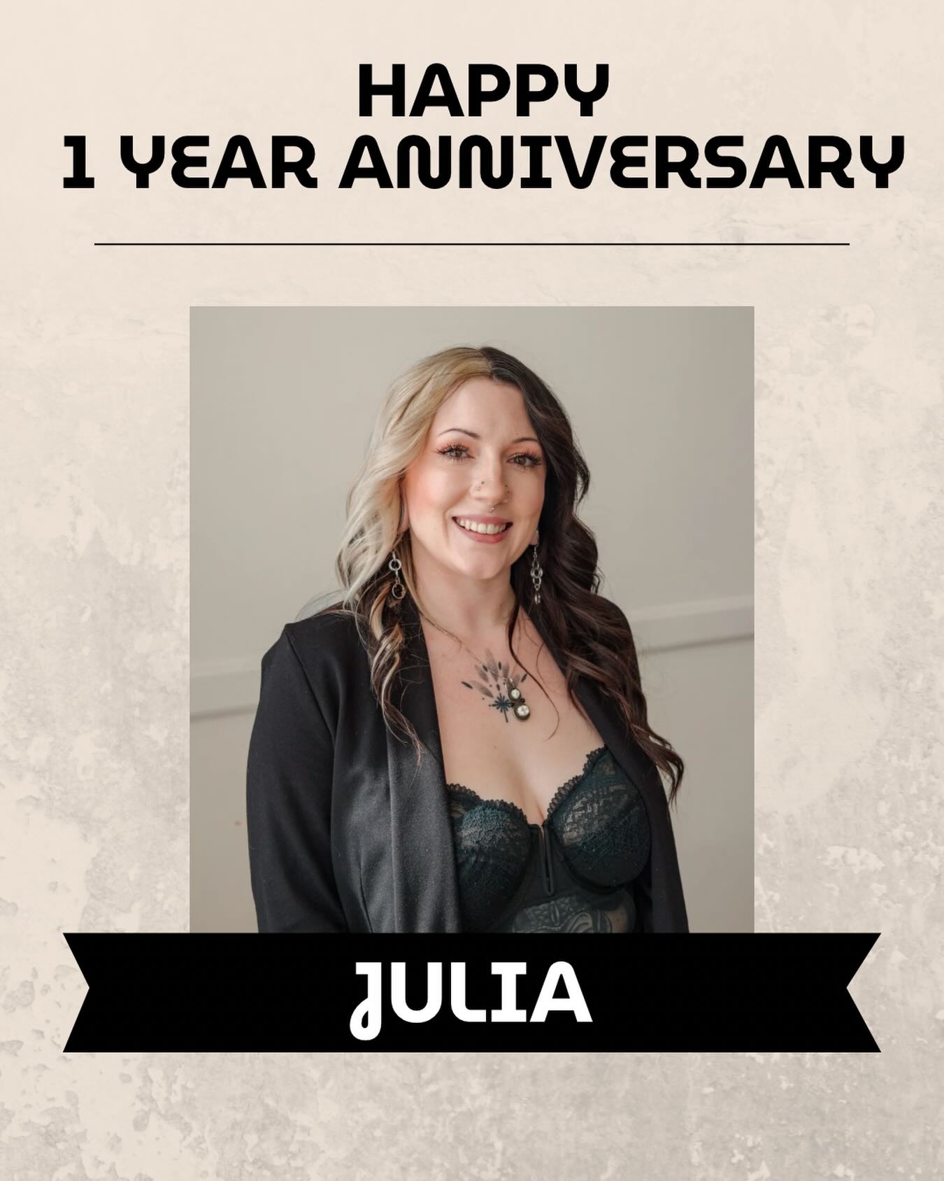 One year with Julia 🖤
It’s hard to believe Julia has only officially been with us for a year — it truly feels like she’s been part of our salon family forever. From the moment she joined the team, she fit in seamlessly and brought such a fun, edgy energy into the salon.
Julia goes above and beyond every single day to support our stylists, answer a million questions at once, and make sure both our team and our clients feel taken care of. She has a genuine love for the people around her and works hard to create personalized experiences for every guest who walks through our doors.
We’re so lucky to have her as our salon manager and can’t imagine Riot without her. Happy 1 year, Julia — we appreciate you more than you know! 🖤✨