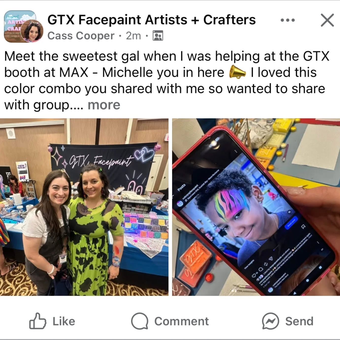 โจ๐จGTX shout-out! ๐จโจ My favorite table at the @maxconvention this year! They featured my color recipe on a recent post and I'm so flattered! โจ๐ฉท If you've been to ANY of my events you've seen this color combo walking around! I can't wait to refine my line work even more to get those rainbow tigers popping! Thank you @gtxfacepaint !
