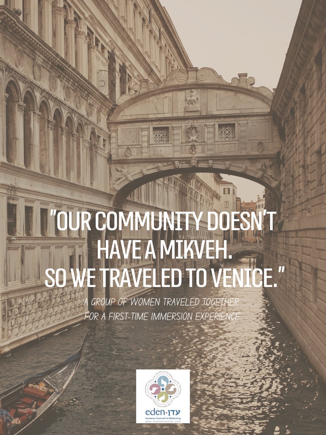 In some communities, there is no local mikveh.
But the desire to connect to the experience is still there.
Recently, a group of women traveled together to Venice for a day of immersion, learning, and shared experience — organized by Zohar, a graduate of the kallah teacher and balanit training of The Eden Center.
For some it was their first time. For others, a return to something meaningful.
A reminder that connection, initiative, and creativity can open new paths into tradition. 💧