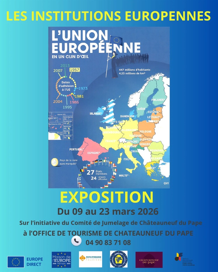 L’Europe est souvent perçue comme un ensemble complexe d’institutions éloignées du quotidien des citoyens. Pourtant, comprendre leur fonctionnement est essentiel pour saisir les enjeux politiques, économiques et sociaux qui façonnent notre continent. L’exposition sur les institutions européennes organisée à Château-Neuf-du-Pape offre une occasion unique de découvrir ces mécanismes de manière accessible et concrète. Cette initiative s’inscrit dans une dynamique européenne renforcée, illustrée par la dernière newsletter de la Fondation Schuman, qui met en avant les avancées et débats actuels au sein de l’Union européenne.
lien:
https://www.robert-schuman.eu/fr/lettre-articles/article/62452-les-institutions-europeennes-a-chateauneuf-du-pape