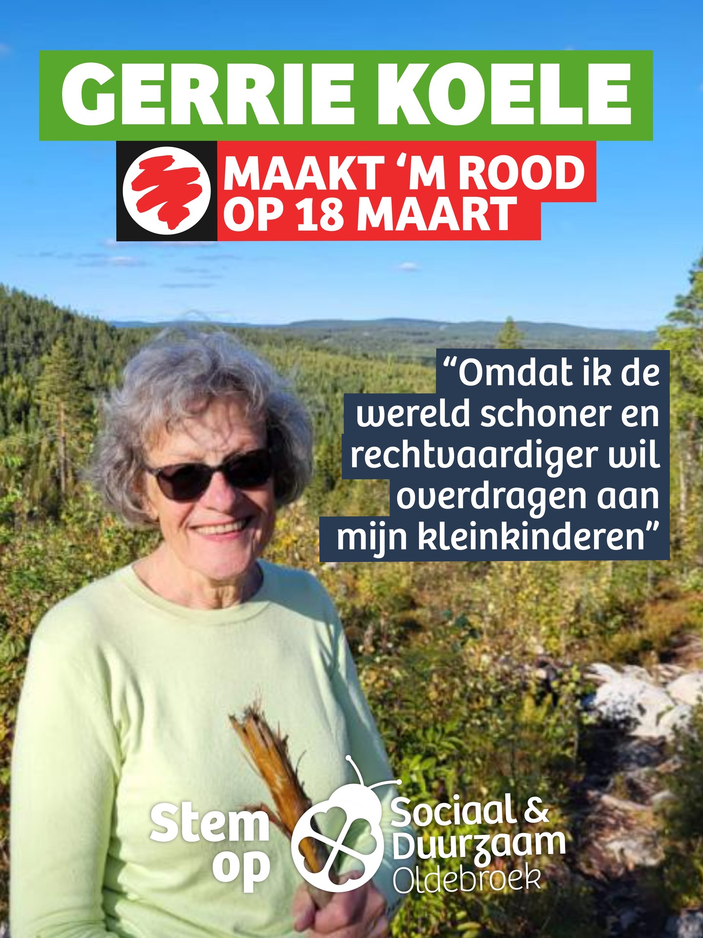 Gerrie Koele wilt de wereld beter achterlaten voor haar kleinkinderen en begint bij een Sociaal & Duurzaam Oldebroek! 🤗