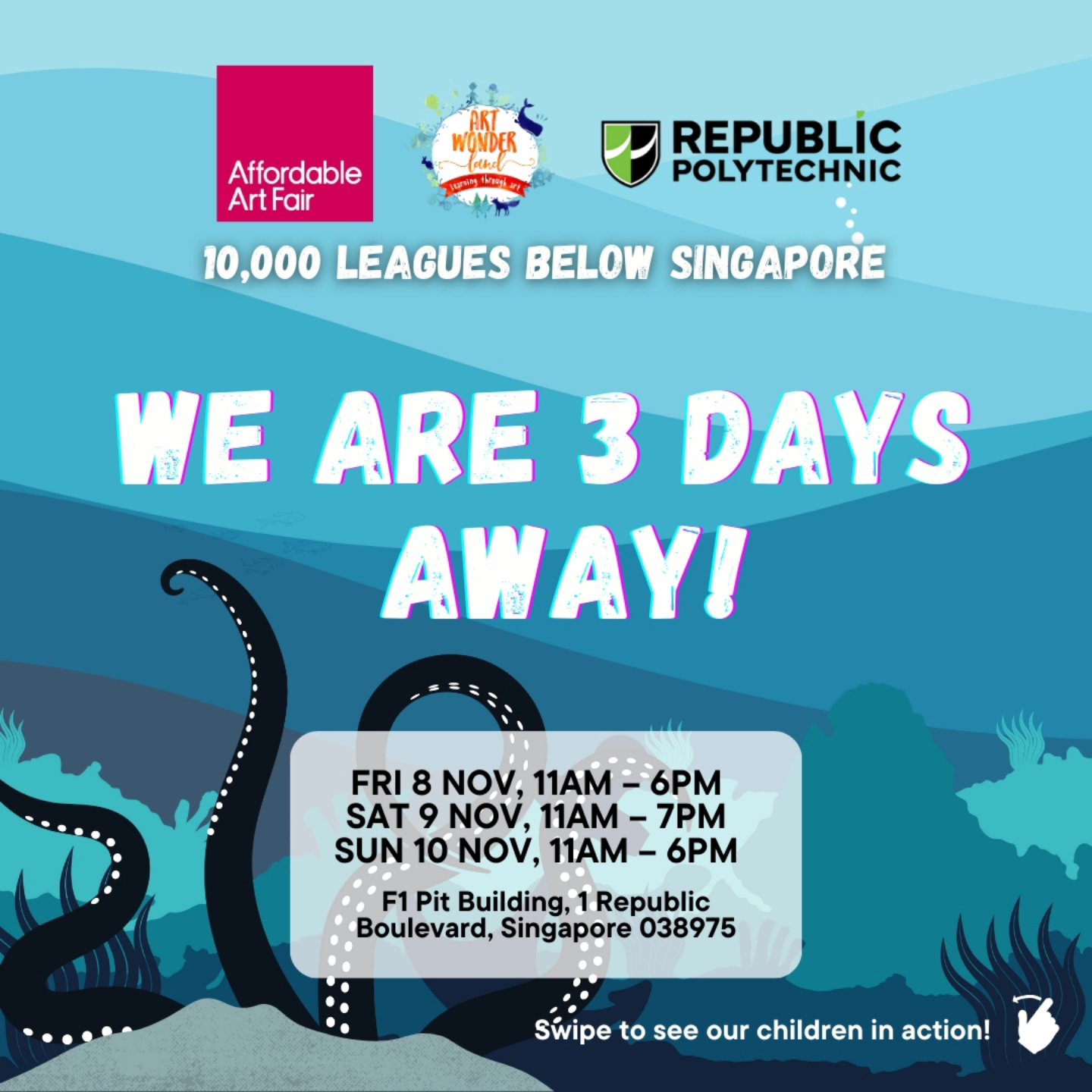 🎉Just 3 days to go until the Affordable Art Fair! 🎉
Get ready to dive into a world of creativity with us. Come explore our students' inspiring artworks, join in on hands-on workshops, and catch a glimpse of what Republic Polytechnic's Diploma in Arts & Theatre Management students have been crafting behind the scenes for our immersive world!
📅 Don’t miss this perfect family day out! Tag a friend who would love to join, and we’ll see you there!
Affordable Art Fair Singapore x Republic Polytechnic
#AffordableArtFairSG #KidsWorkshops #StudentExhibition #FamilyFun