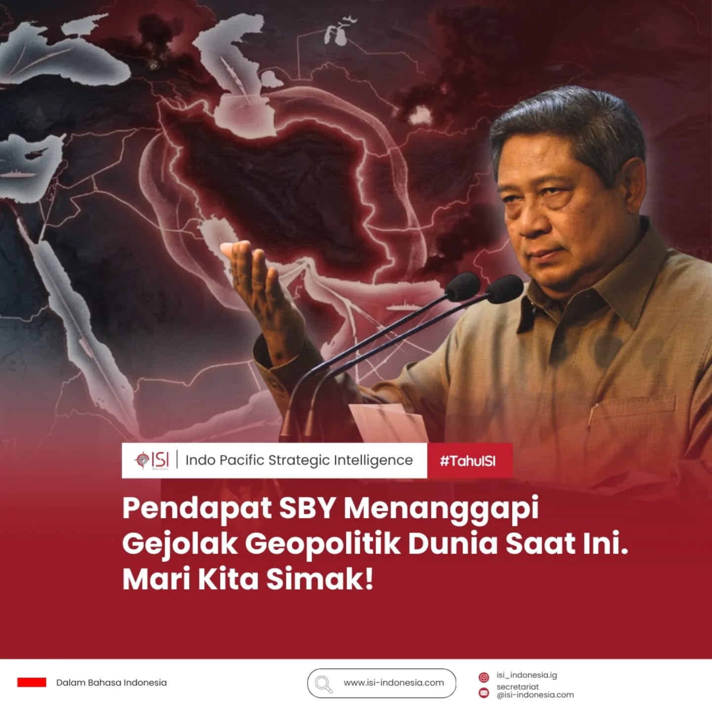 Dunia sedang bergerak dalam ketidakpastian. Rivalitas kekuatan besar, konflik regional, dan meningkatnya ketegangan geopolitik menunjukkan bahwa tatanan global tengah mengalami pergeseran.
Di tengah dinamika tersebut, bagaimana seharusnya dunia merespons? Dan apa peran negara seperti Indonesia dalam menjaga stabilitas global?
Berikut pandangan Bapak Presiden ke-6 SBY dalam melihat arah perubahan geopolitik dunia saat ini.
Simak poin-poin utamanya pada slide berikut.
#TahuISI #Geopolitik #SBY #RiseforTheNations #DynamicEquilibrium