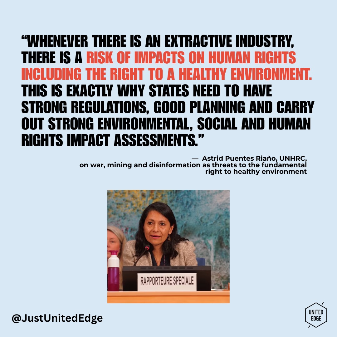 War, extractive mining, and disinformation are increasingly threatening one of humanity’s most fundamental rights: the right to live in a clean, healthy, and sustainable environment. According to UN Special Rapporteur Astrid Puentes Riaño, environmental destruction during conflict and through unchecked resource exploitation is both an ecological issue and a human rights crisis.
When ecosystems are damaged by war or exploited for profit, communities lose access to clean water, safe land, and healthy livelihoods. Disinformation only deepens the problem by obscuring responsibility and delaying action. Protecting the environment, therefore, is inseparable from protecting human dignity, justice, and peace. The fight for environmental protection is ultimately a fight for human rights and for the future of communities everywhere. Read the full interview here: https://bit.ly/3N4HfNF
#EnvironmentalJustice #HumanRights #ClimateJustice #EnvironmentalRights #Disinformation #WarAndEnvironment #EnvironmentalDefenders #HumanRightsAndNature #PlanetaryJustice #SystemicChange #SustainableFuture #JusticeNotExtraction