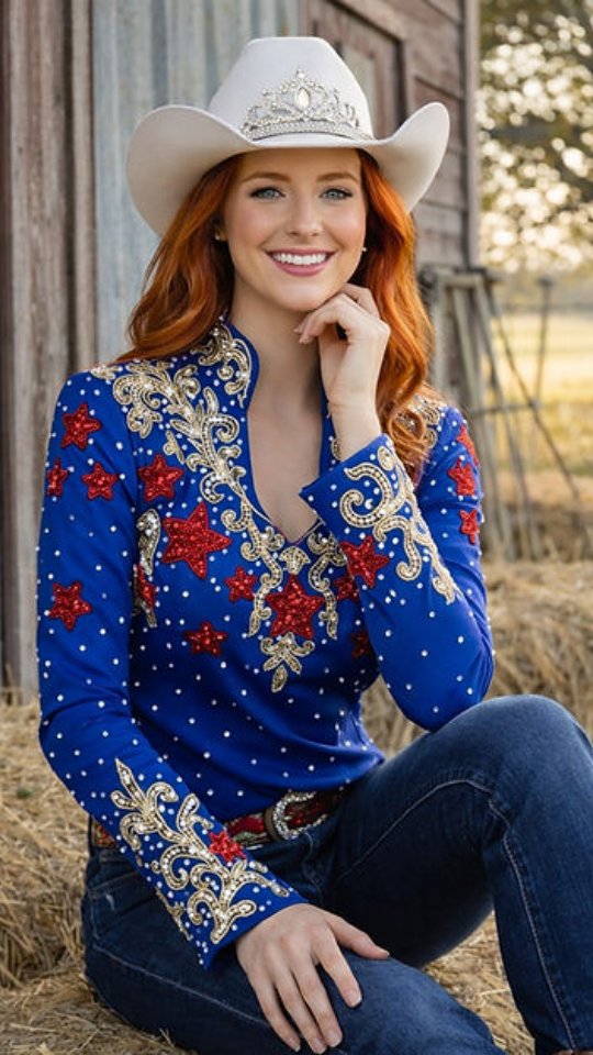 ✨ STARLIGHT – DROP #3 💙
Rich. Regal. Unmistakable.
Our deep royal blue Starlight shirt is fully hand-beaded and rhinestoned — made to shine under the lights. ✨
Limited pieces. $325
Shop now 👉 www.rodeoqueenclothes.com
#BlueRidgeRags #StarlightCollection #WesternGlam #RodeoQueenStyle