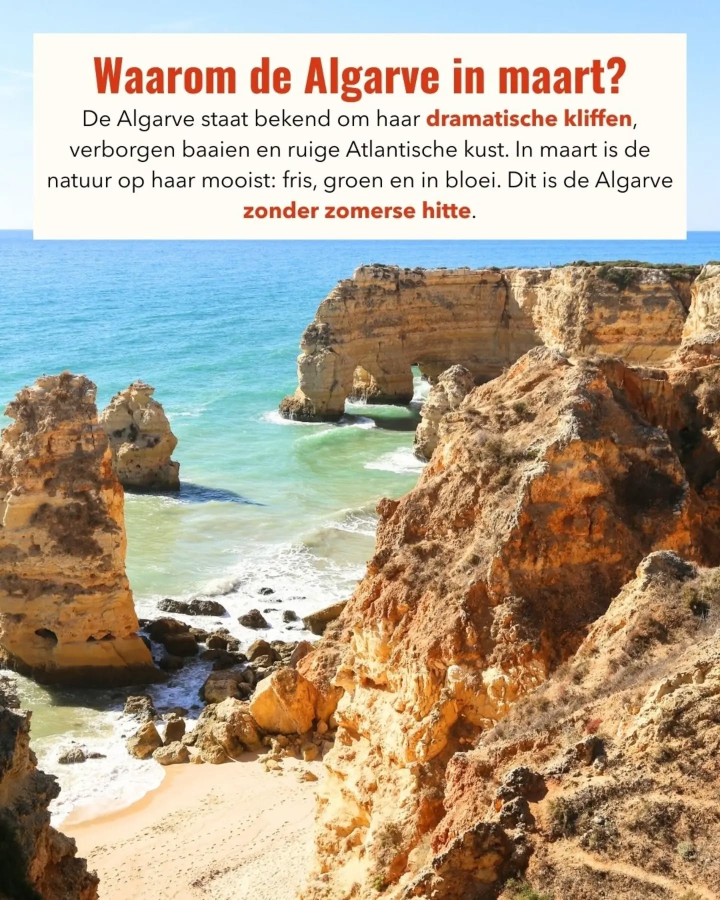 De Algarve kunnen in de zomervakantie nogal druk zijn, vol met hordes toeristen en feestende jongeren. Maar als je de prachtige stranden voor jezelf wilt, dan kun je het beste in maart gaan.
Het is misschien geen zwemweer, maar de zon zal zeker schijnen en met 20 graden is het warm genoeg om lekker bij te bruinen op het strand! 😎
👉 Volg Met Thijs op Reis voor meer reisinspiratie!
👉 Kijk op metthijsopreis.com en laat je verrassen door hoe goedkoop reizen kan zijn!
