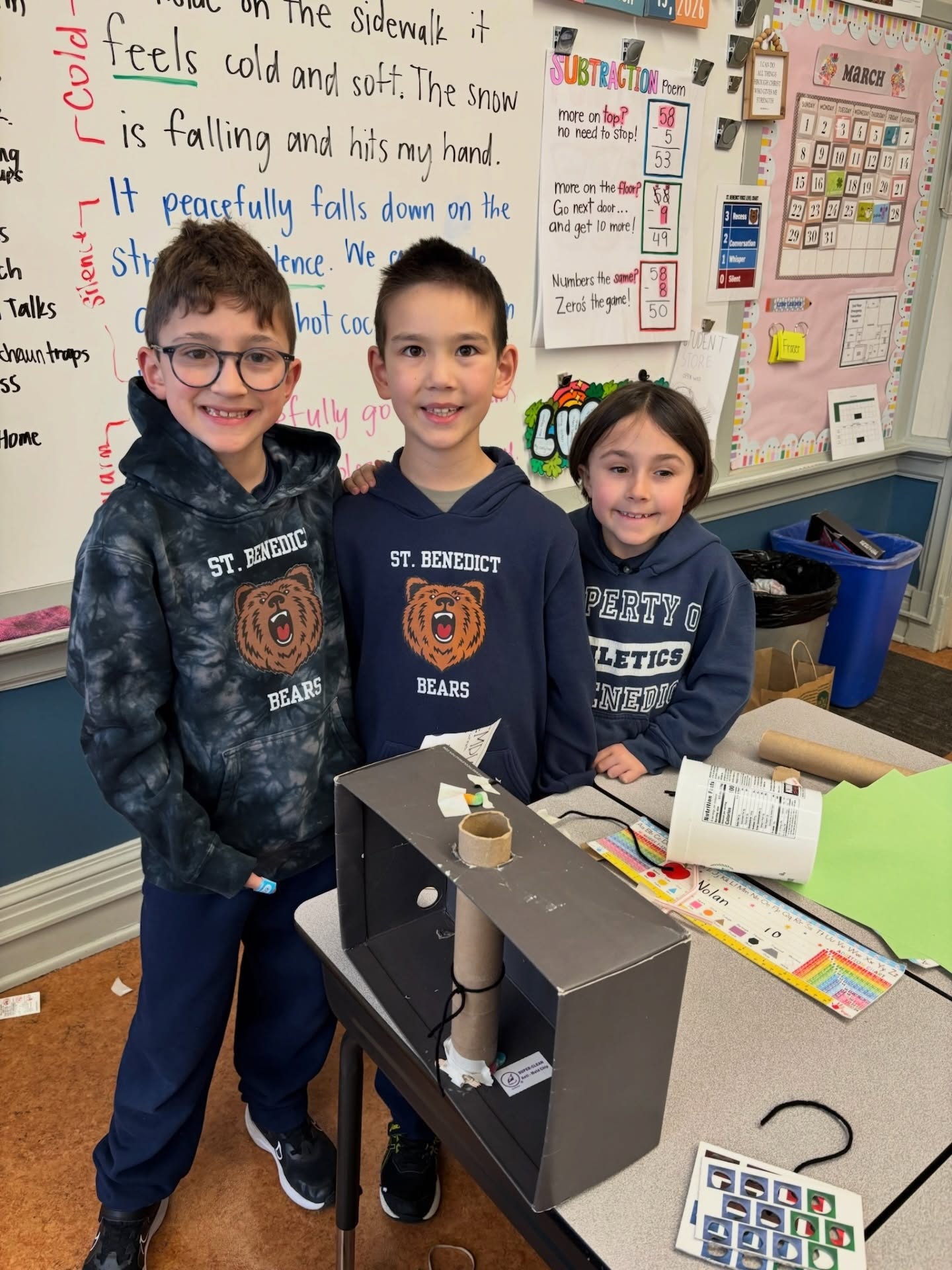Leprechaun traps in the making! With St. Patrick’s Day around the corner, our second graders built traps to catch those sneaky leprechauns. How many do you think these little ones will catch? 🍀