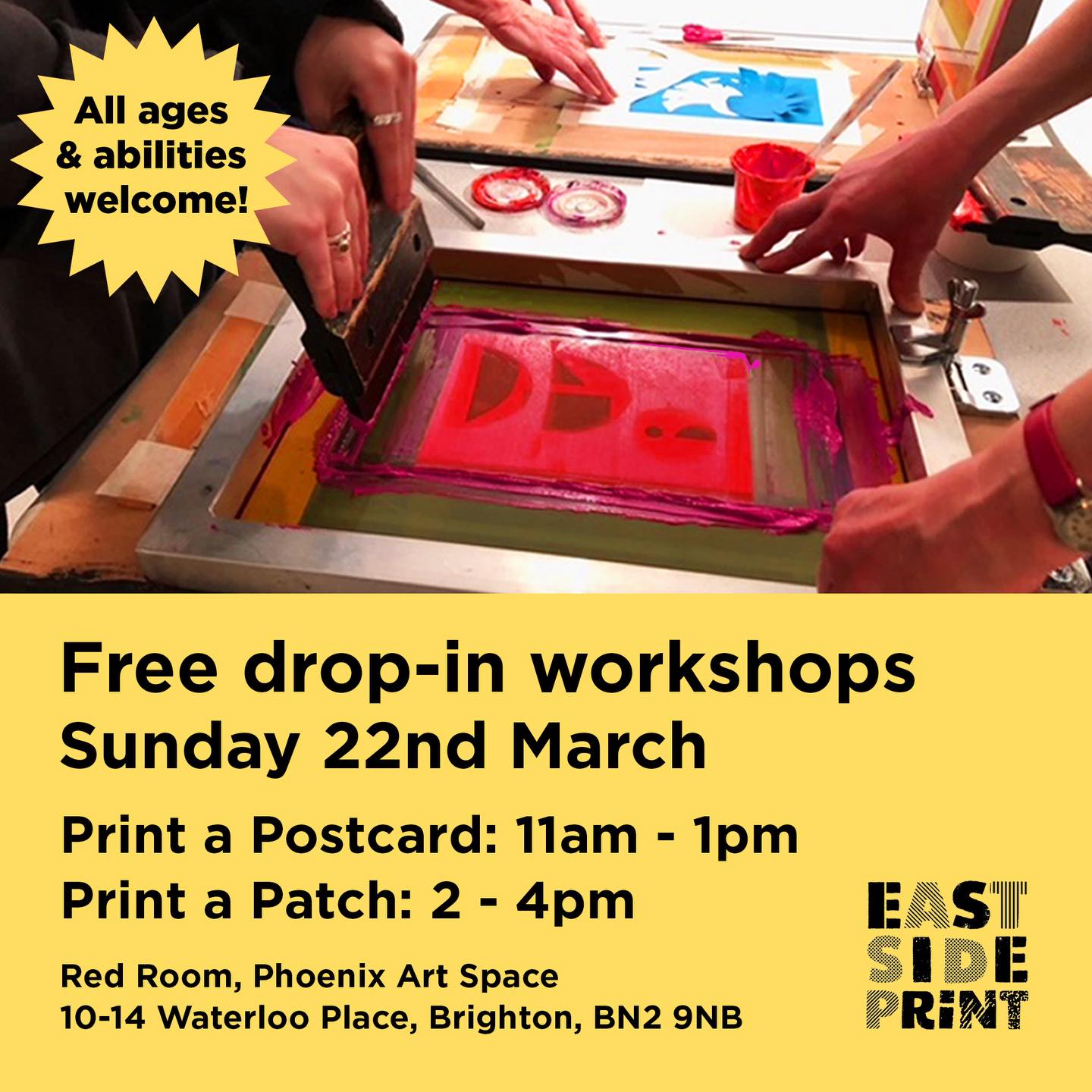 Happening this Sunday! You’ve seen the wonderful prints in our Flourish exhibition @phoenix_artspace, so why not come along on Sunday to two drop-in workshops we’re running in the Red Room.
In the morning we’re screenprinting on paper in our’Print a Postcard’ session, and in the afternoon you can have a go at screenprinting on fabric in our ‘Print a Patch’ workshop.
Both sessions are free and all materials provided.
Our exhibition is open all weekend, 9am - 5pm on Saturday and 11am - 5pm on Sunday. We’ll have browsers with unframed prints and cards for sale as well. And if you’re busy at the weekend the Window Gallery is open weekdays from 9am - 5pm, entry via the café if the Main Gallery is closed.
