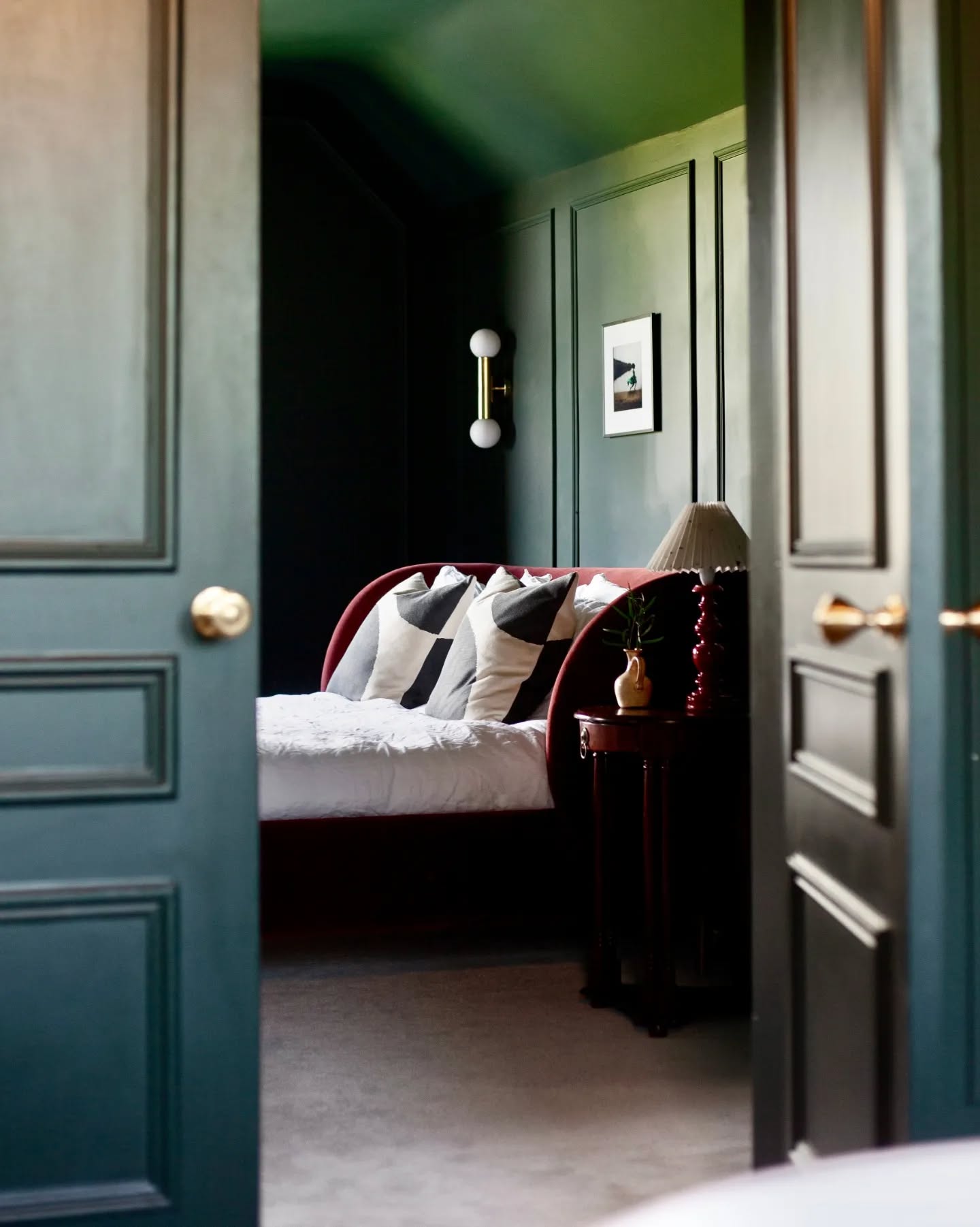 One, two or three?
I'll take room one please 😊
(Swipe to see the same space as it was before and during)
The principal suite across the top floor at @renovating_harrogate has certainly had a little makeover hasn't it? The view from the ensuite through the new double doors into the bedroom gives a little soupçon of the vibe for this boudoir.
The walls, woodwork and ceilings were colour washed in @littlegreenepaintcompany Obsidian Green with the statement Hepworth bed in rich red velvet from @loveyourhomeuk giving a sense of luxury. This space as designed all the way back in 2021 but when you opt for a timeless design, it's as relevant today as it was back then.
📷 @alicekemp__