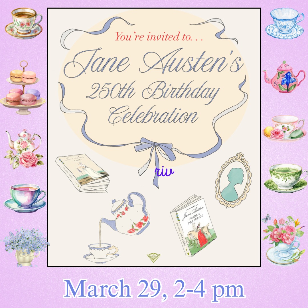 🫖🌸TEA PARTY ALERT! Join us as we round out Women's History Month with a joyful afternoon tea celebrating Jane Austen, the woman who showed the world how to write a modern novel and has captured so many hearts and minds with her pen and wit! 🖊️ 📖
We'll chat about our favorite Austen novels and movies, what characters we love to admire and disdain, share tea and light refreshments, play some party games, and take home goodies.
📚 You ABSOLUTELY don't have to be a die-hard Jane Austen fan to come, but you can be!
🎩 🌼 You CERTAINLY don't have to wear anything special for tea, but you're welcome to!
Space is limited, so snag your ticket today! You'll find the link to the bookstore website in our bio, and the tea party on our events page.
Adults $16
9 & up $10
#nextchapterbooksdetroit #neighborhoodteaparty #janeaustencelebration #detroitisforreaders