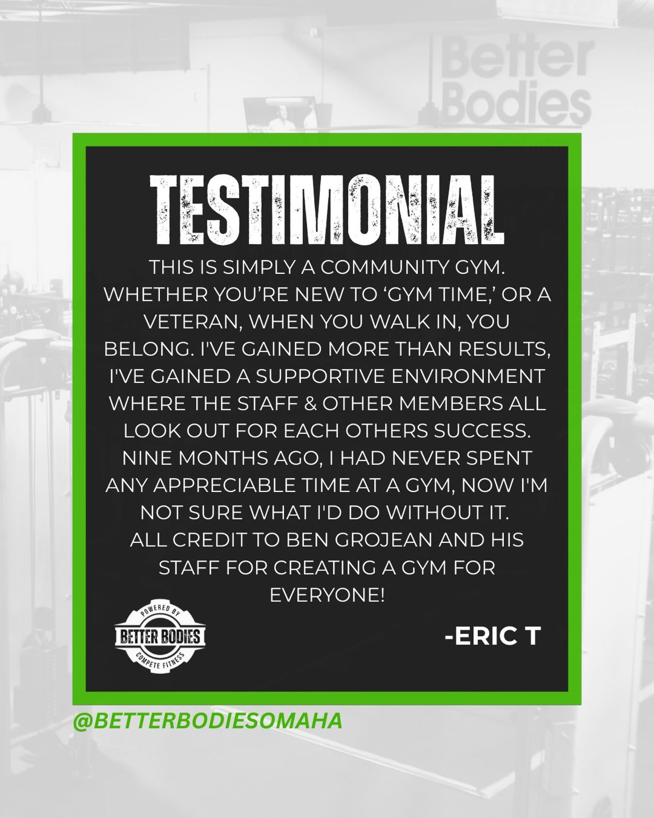 “This is simply a community gym.” - Eric T💚
Not just a place to work out… a place where you walk in and instantly feel like you belong.
Whether you’re just getting started or you’ve been in the gym for years, this is where results meet support, encouragement, and real connection. The kind of environment that keeps you coming back not just for the workout, but for the people. 😁
More than results. More than a routine.
A community that’s got your back every step of the way.
Ready to find your place? Visit the link in our bio today and claim your 7-day FREE gym pass! 💪
#betterbodiesomaha #gymtime #omahagyms #omahalocal #omahafitness
