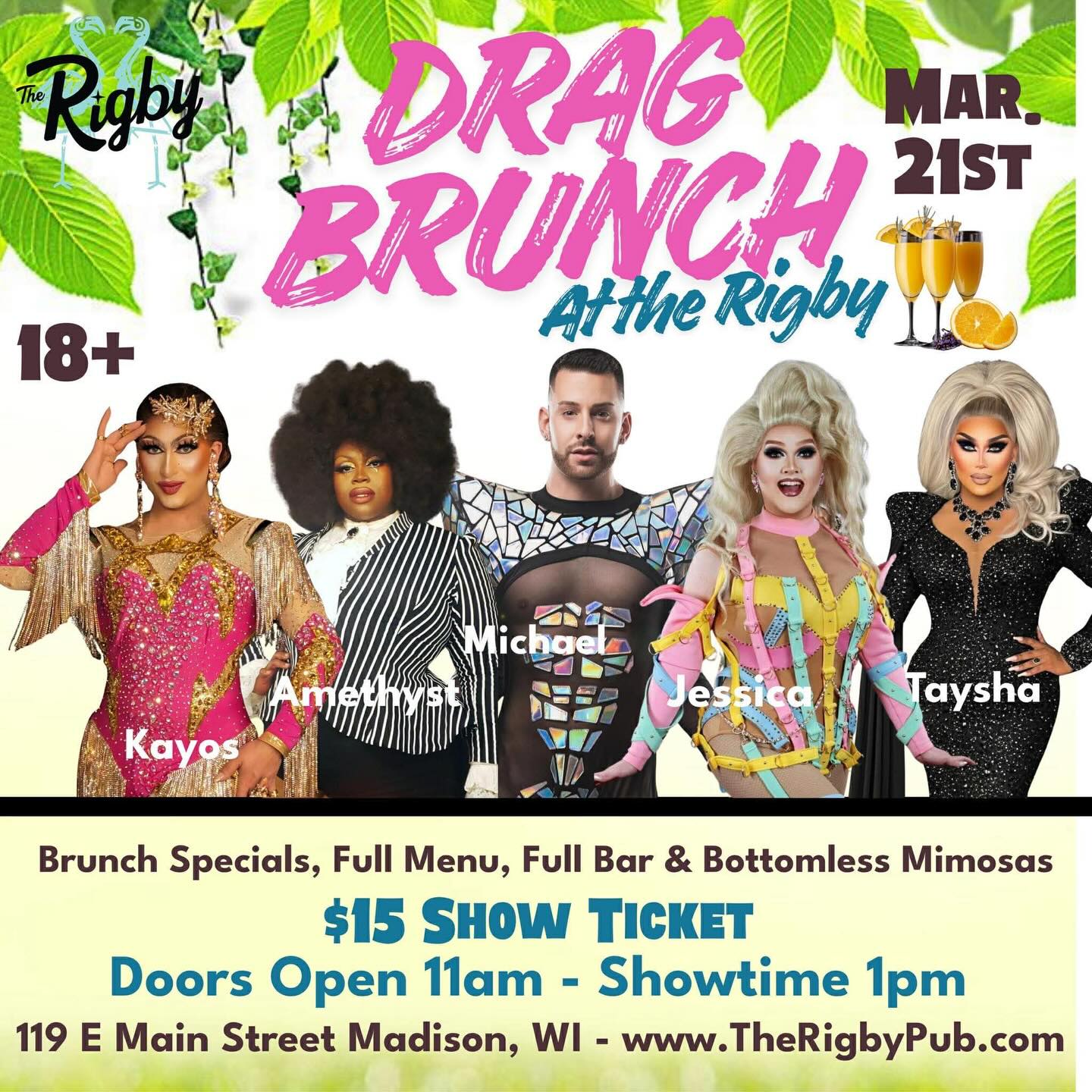 We are ONE WEEK away from March Drag Brunch here at The Rigby! You do not want to miss out on this fantastic cast! Get your tickets now before theyโre gone!
With
๐ @worldofkayos
๐ @amethystvt
๐ @omgheyitsjess
๐ @tayshamontenegro
Hosted by everyoneโs favorite @thatmichaellynn
March Drag Brunch https://www.eventbrite.com/e/march-drag-brunch-tickets-1980342483678?utm-campaign=social&utm-content=attendeeshare&utm-medium=discovery&utm-term=listing&utm-source=wsa&aff=ebdsshwebmobile