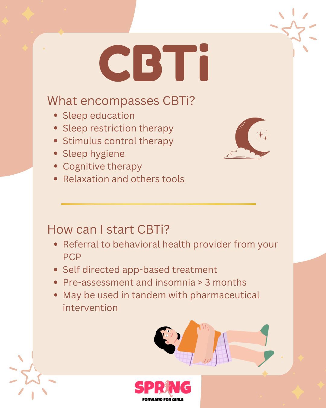 Did you know this week is Sleep Awareness Week?While prioritization of proper sleep hygiene is always the first recommended step for athletes struggling with sleep, individuals with refractory insomnia may benefit from CBTi. Rest is key to recovery and enhancing your sport performance, so ensuring restful sleep is a priority. CBTi, or Cognitive Based Therapy for insomnia, is a forma of psychotherapy (or "talk therapy") which is actually the first line treatment for insomnia. If you are struggling with sleep, reach out to a trusted healthcare provider to get connected with the appropriate therapies (which may include a psychotherapist for CBTi).
#sleepawarenessweek #sleepawareness #bestsleptself #daylightsavings
