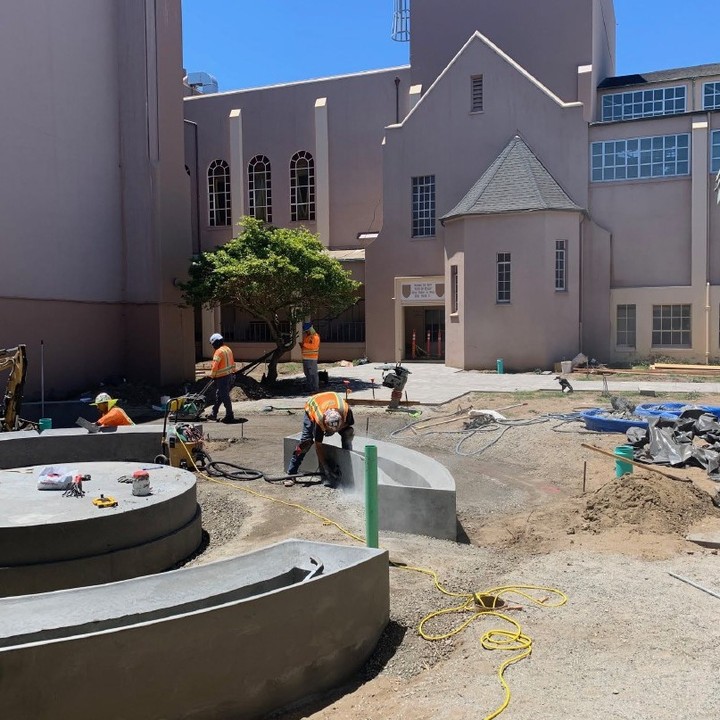 Our garden for the Sisters of the Presentation is coming to life! The contractors just poured the curved reflecting pools which will surround the sculpture plinth. The focal point of the garden, a seven foot tall bronze sculpture will draw in visitors from the street.