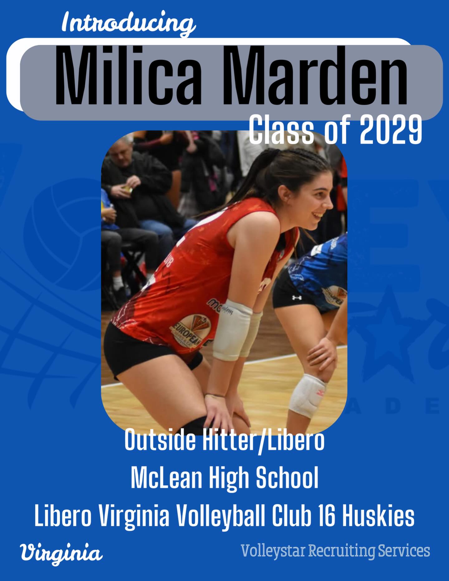 ✨ INTRODUCING MILICA MARDEN ✨
Milica is a 6 rotation outside hitter, with passing as her specialty. She can easily transition to Libero or Outside Hitter depending on what her team needs.
Milica plays for Libero Virginia Volleyball Club and attends McLean High School with a 4.23 GPA as a freshman 📚✏️
We are so excited to get to work with Milica in her recruiting journey!
Milica’s accolades include:
✨AAU NYC Open 16 open all tournament team 2026
✨National junior honors society
✨ Girls Academy National League Soccer Athlete
✨Club volleyball team captain the last 4 seasons