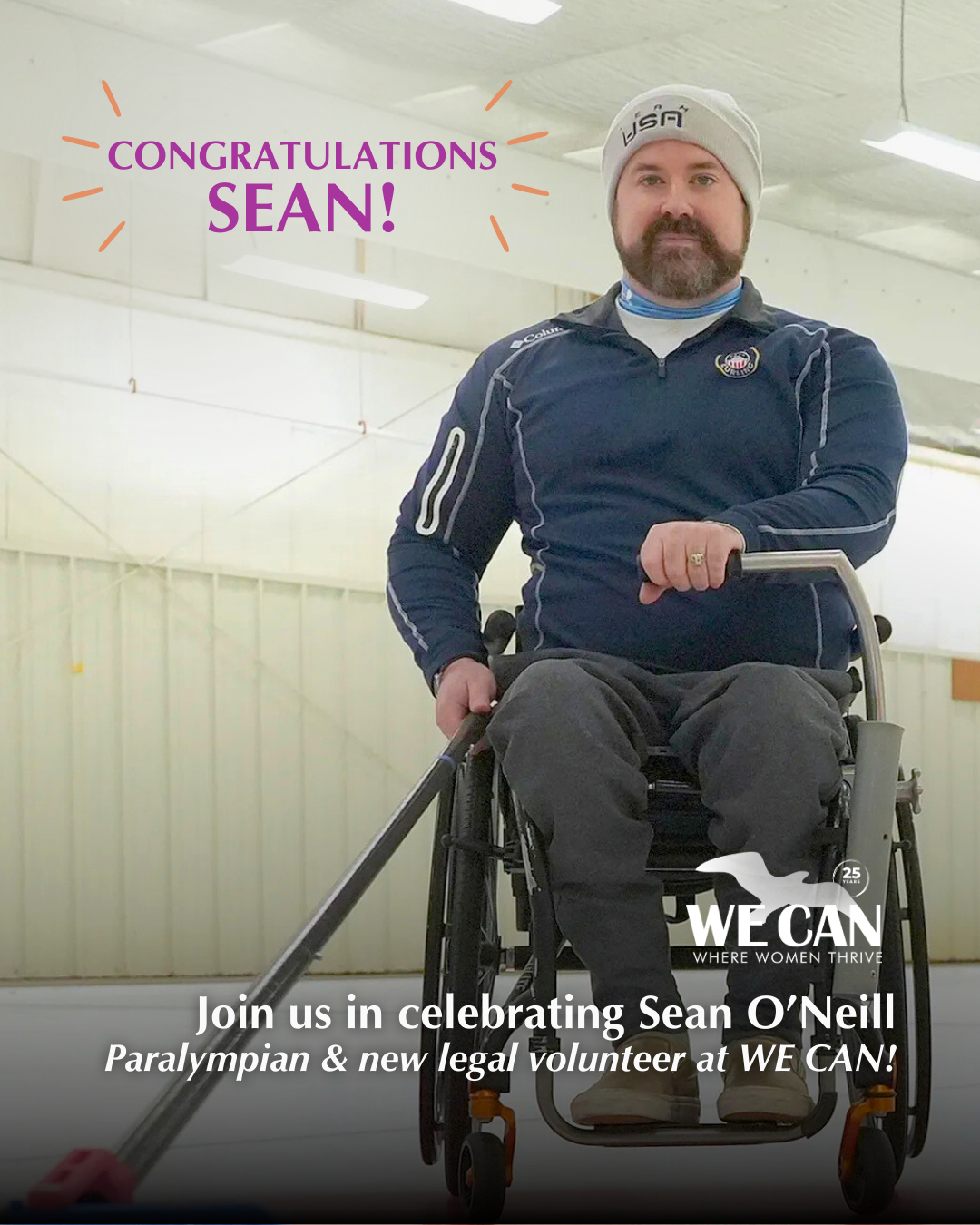 We’re thrilled to highlight our new legal volunteer, Sean O’Neill, who also competed in the Paralympics! Sean supports the WE CAN community with information on custody, divorce, juvenile cases, small claims, wills & estates, healthcare proxies, and civil litigation. Let’s congratulate him together! 🎉