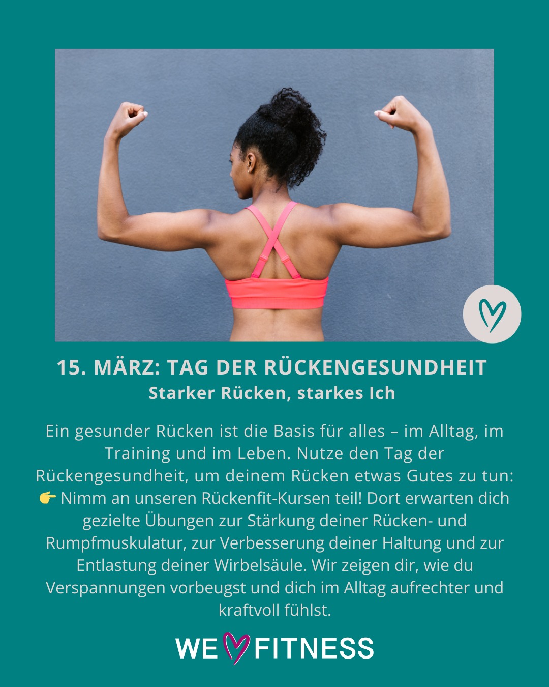 ...
15. MÄRZ: TAG DER RÜCKENGESUNDHEIT
Starker Rücken, starkes ich!
____________________________
#WeLoveFitnessFamily #FitMitHerz #WeilDuEsKannst #MutMachtMuskeln #StrongerTogether #WirFürDich #KraftMitLiebe #StrongIsBeautiful #WeLoveFitness #FitnessGoals #FitnessLifestyle #TrainHardFeelGood #Functionaltraining #Fitnessstudio #Beckenbodentraining #Pelvipower #gesundabnehmen #gesundundfit #ausgewogeneernährung #eateasy #alltagstauglich #motivation #zieleerreichen #rheinbach #meckenheim #euskirchen #badmünstereifel #swisttal #badneuenahr