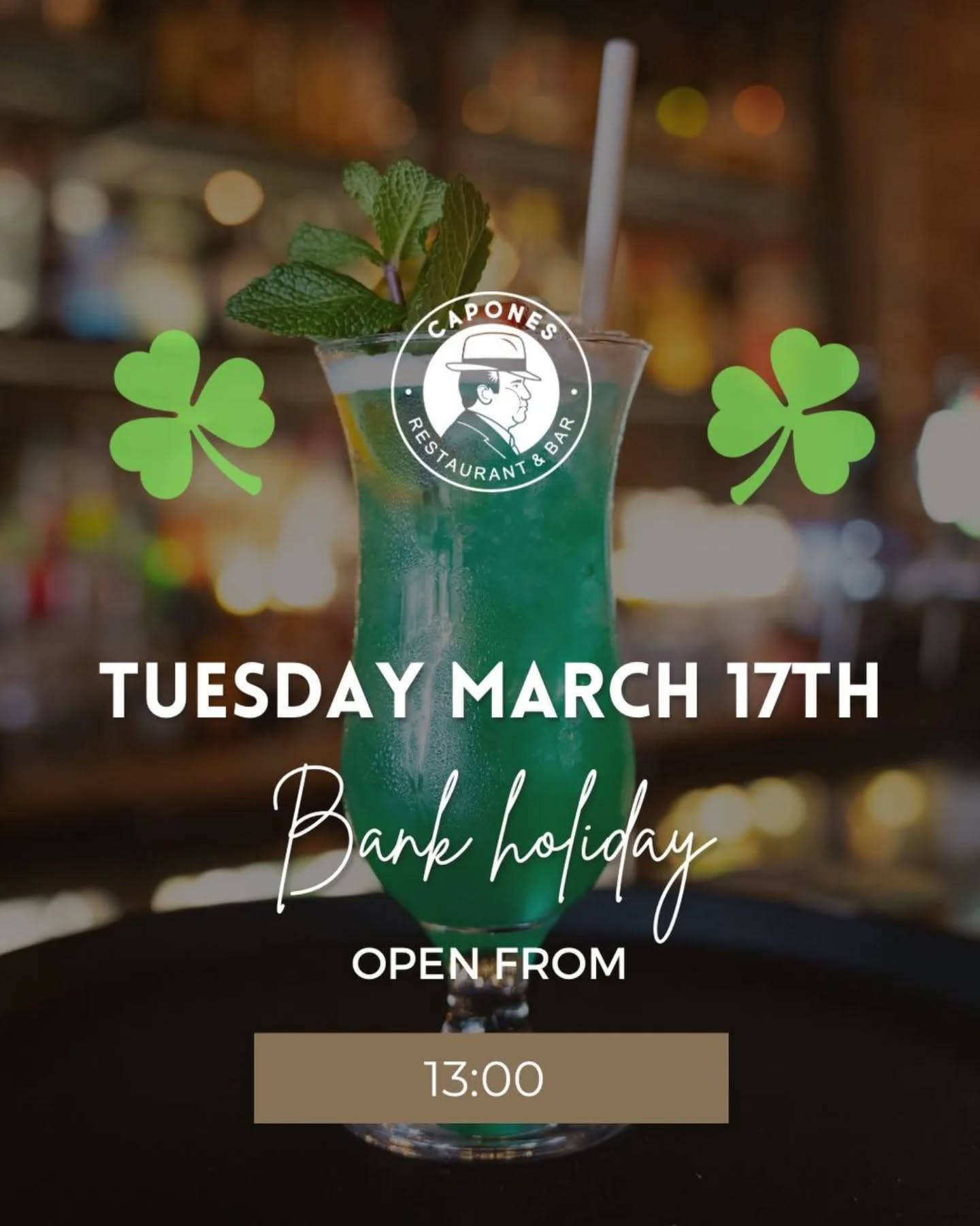 ☘️ A quick reminder that we are open from 13:00 on Tuesday, 17th March as it’s a Bank Holiday. Time to celebrate Paddy’s Day with good food, good company, and a bit of Irish luck.
#galwat #caponesrestaurant #caponesgalway