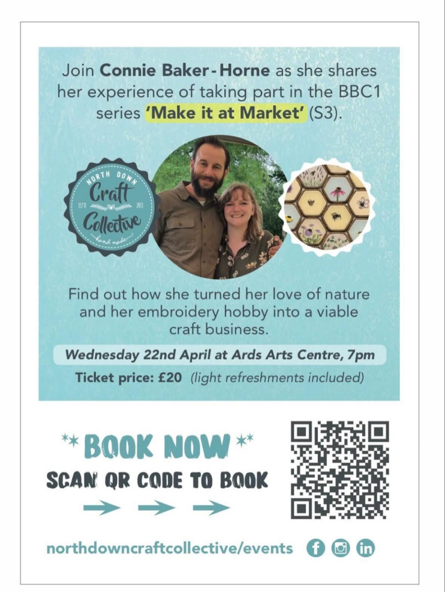 Connie is one of our #northdowncraftcollective members who first joined us when she was involved with Make it at Market. Her talk will be about the experience on the show and the journey of building her successful business. Come along and join us for a great evening! Give me a shout if you’re coming along!
#ndccmakers #handembroideryart #slowart