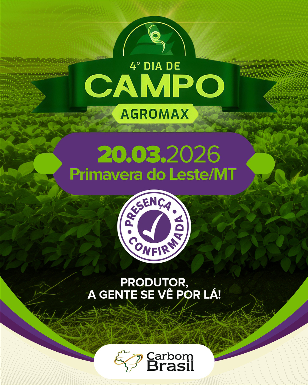 O nosso próximo encontro com você será no 4º Dia de Campo AgroMax!🌱
Um evento que reúne tecnologia, pesquisa e produtores que constroem o futuro da agricultura, e que nós, da Carbom Brasil, orgulhosamente, somos um dos patrocinadores.
Marque esse compromisso na sua agenda, nos vemos em Primavera do Leste!🤝
#CarbomBrasil #DiaDeCampoAgroMax #Bioinsumos #InovaçãoNoCampo