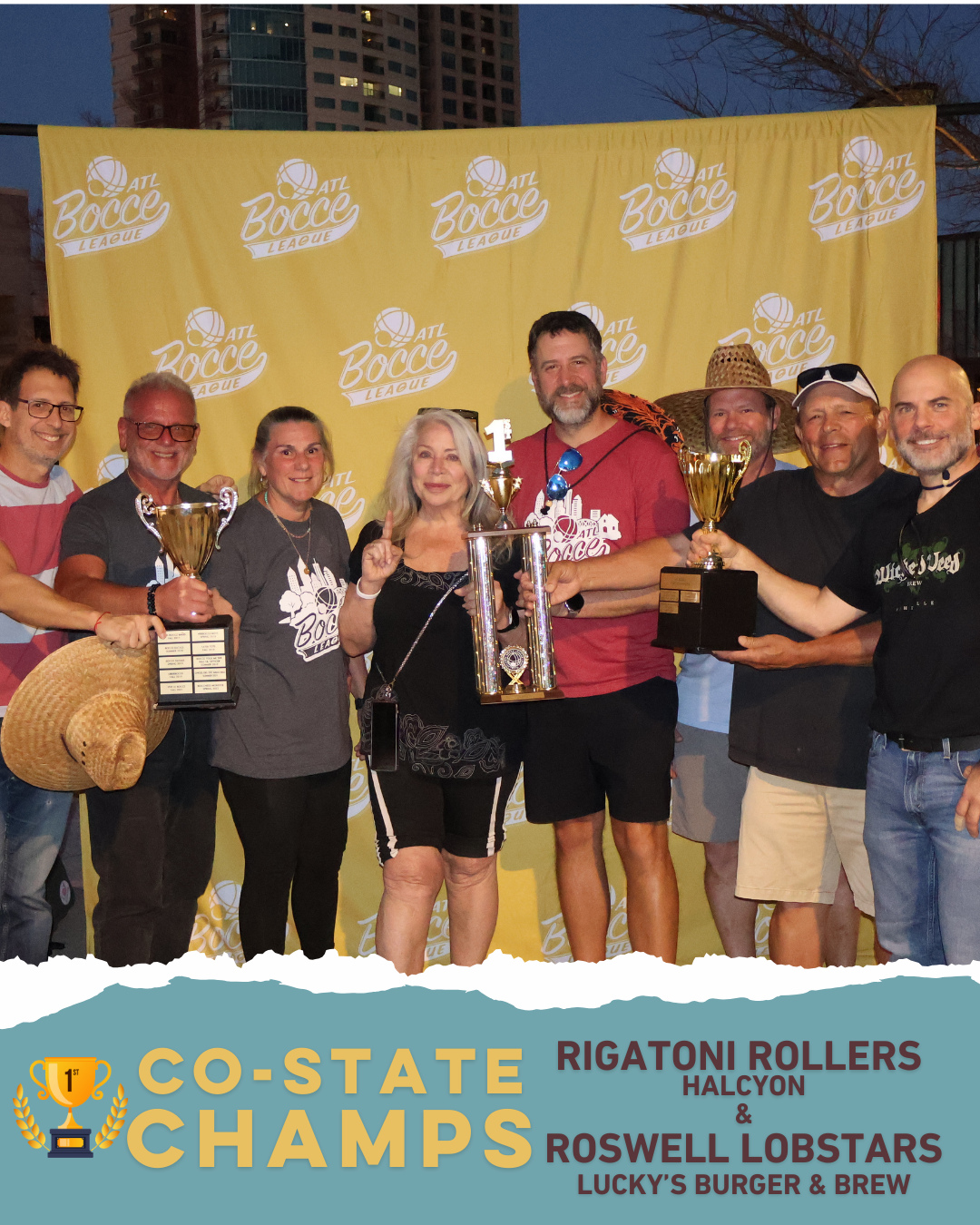 What a day we had this past Saturday at the ATLBocce State Tournament hosted by @ashfordln! We ended the long and eventful day with a wild finish in the championship. The Roswell Lobstars stormed back through the losers bracket and pushed the championship to a second game. They erased a 9–1 deficit and stole the first matchup 15–14 to keep the night alive. With the sun down and both teams running on fumes, the finalists shook hands and agreed to split the title, giving us co-champs. Congrats to the Rigatoni Rollers and Roswell Lobstars!🏆