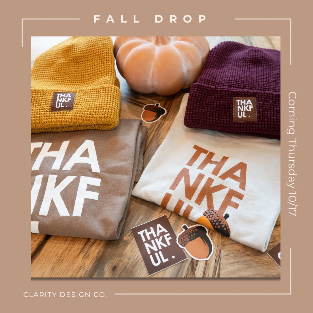 3 DAYS until our Fall Drop! We're so excited to share our Fall Collection with you and will keep you updated on all the details this week. We hope you'll love it as much as we do. Let's count down to launch day together!
LAUNCHING THURSDAY AT 10AM!!
#fall #graphicdesigner #launch #clothing #tshirt #apparel #thankful #fallvibes