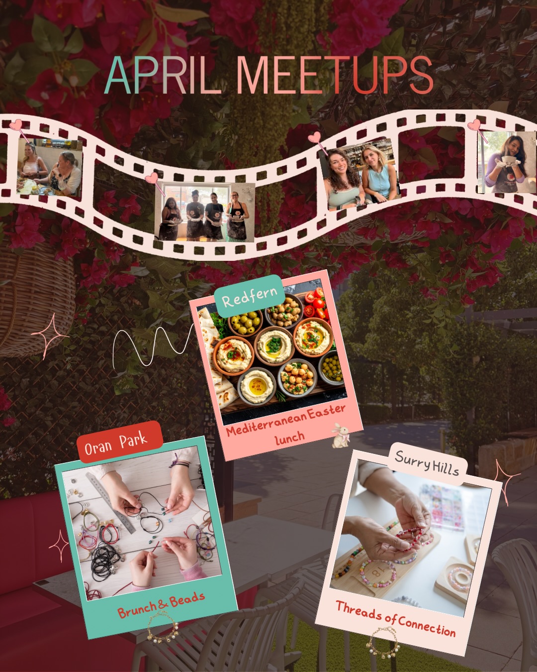 Our April Meetups are here 🌸
🐣April 5 - Easter lunch has been cancelled and replaced by Easter Brunch at @lumierecafesurryhills
📿April 11 - Meet us at @piada_oranpark for a brunch and beads meetup where we make our first ketch-Up bracelets together. All tools and supplies are included in your ticket!
🤩 April 27 - The long weekend where we brunch together at @lumierecafesurryhills and make our ketch-Up bracelets because some connections are best made when we get creative. A DIY kit and a welcome drink is included in your ticket.
Come solo or bring a friend, we can’t wait to meet you ❣️
#sydneygirls #makingfriends #womencommunity #sydneymeetups
