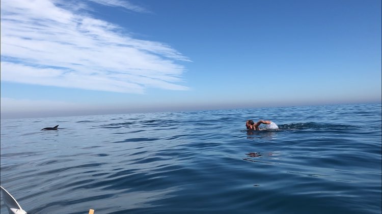 Training with dolphins and nailing one of my biggest fears at the same time - gearing up to swim to Robben Island next year #dusky #dolphin #dolphins #capetown #bakoven #campsbay