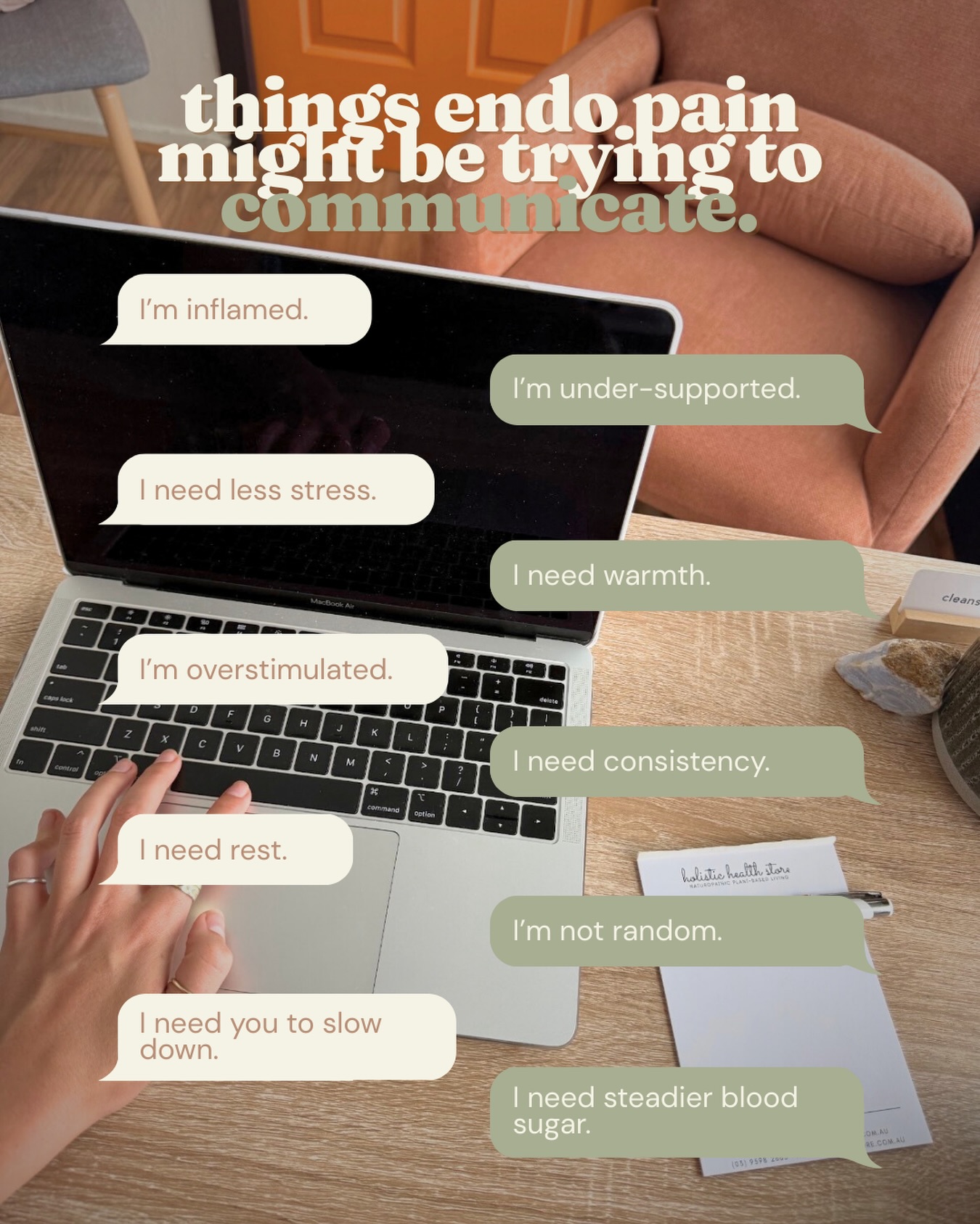 Endo pain isn’t dramatic.
And it isn’t random.
It’s your body communicating.
“I’m inflamed.”
“I’m overstimulated.”
“I need steadier support.”
“I need rest.”
Pain is information. Not punishment.
When we understand what your symptoms are signalling, we can respond with clarity instead of frustration.
Inside The Endo Reframe, I break down how inflammation, nervous system sensitivity, blood sugar, and circulation overlap in endometriosis, in a way that’s simple and practical.
Comment WISDOM and I’ll send it to you.
Save this for the days your body feels loud.
#EndometriosisAwareness #HormoneHealth #WomensHealthAustralia #ChronicPainSupport #WholeBodyCare