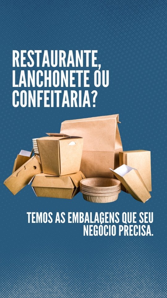 Se você trabalha com comida, sabe que embalagem não pode faltar.
Aqui você encontra:
✔ Marmitas
✔ Caixas para hambúrguer
✔ Potes para molhos
✔ Embalagens para doces
✔ Sacolas kraft
Atendemos empresas e deliverys.