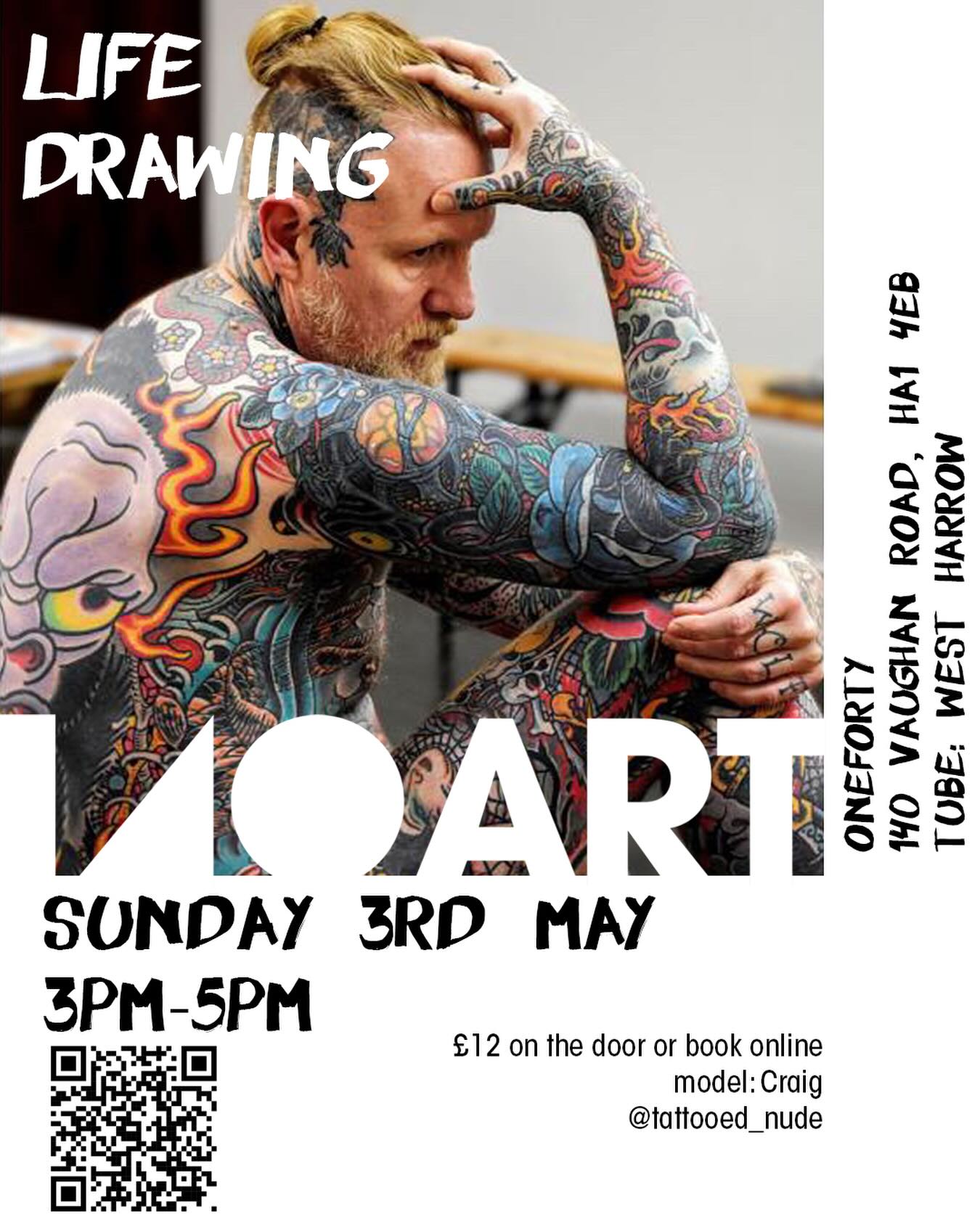 Sunday Life Drawing 🎨
A relaxed, fun & friendly Life Drawing session in West Harrow
📆 Sunday 3rd May
⏱️ 3pm-5pm
Model: @tattooed_nude
📍oneforty - 140 Vaughan Road, HA1 4EB
🎟️ £12 on the door or book online at onefortyharrow.com
✏️🎨 some basic materials provided
🚝 West Harrow Station / Metropolitan Line
🍷🍻☕️Cafe & bar open
♥️ over 18’s & all abilities welcome
#westharrow #harrowonthehill #lifedrawingclass #lifemodellondon