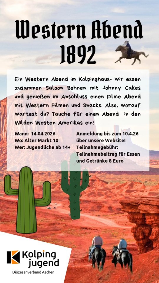 Einladung zum Western-Abend! Anmeldung über unsere Website :)
#enniomorricone #zusammenlebenstärken #kolpingjugend #kolpingjugendaachen